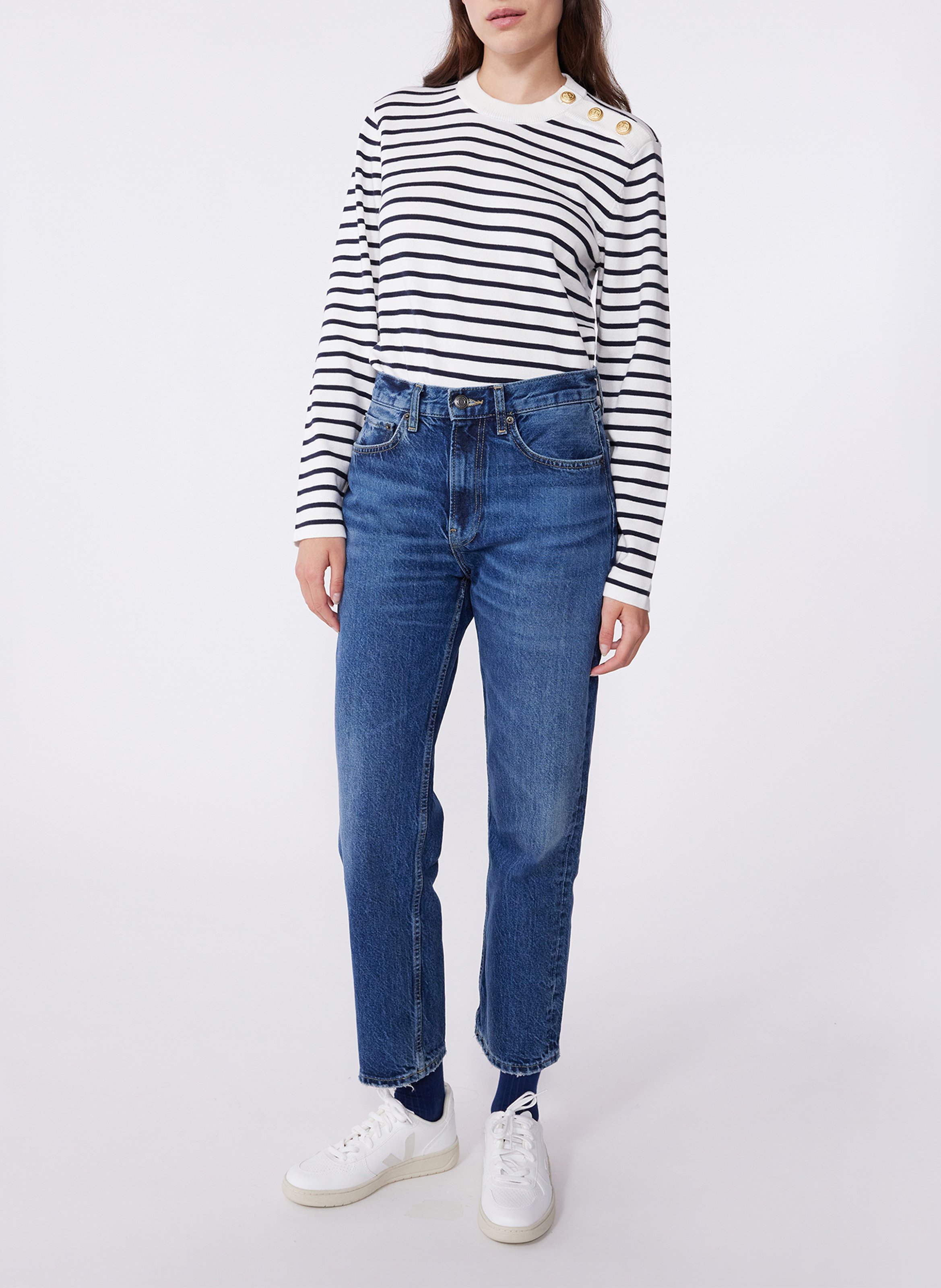 Round-neck cotton sweater with wide stripes PETIT BATEAU Multicolored