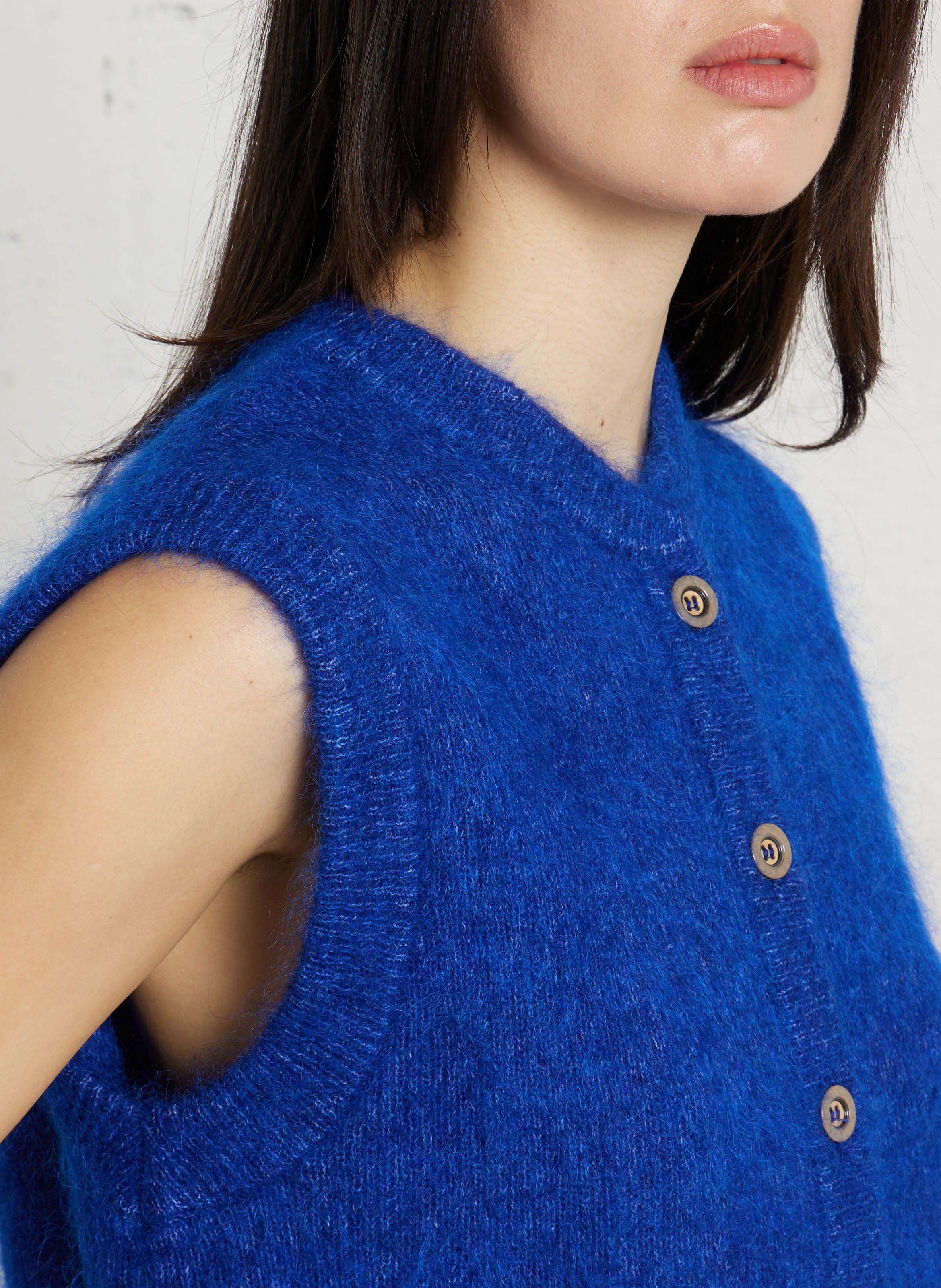 Gilet sans manches ample col rond en mohair mélangé MAISON 123 Bleu