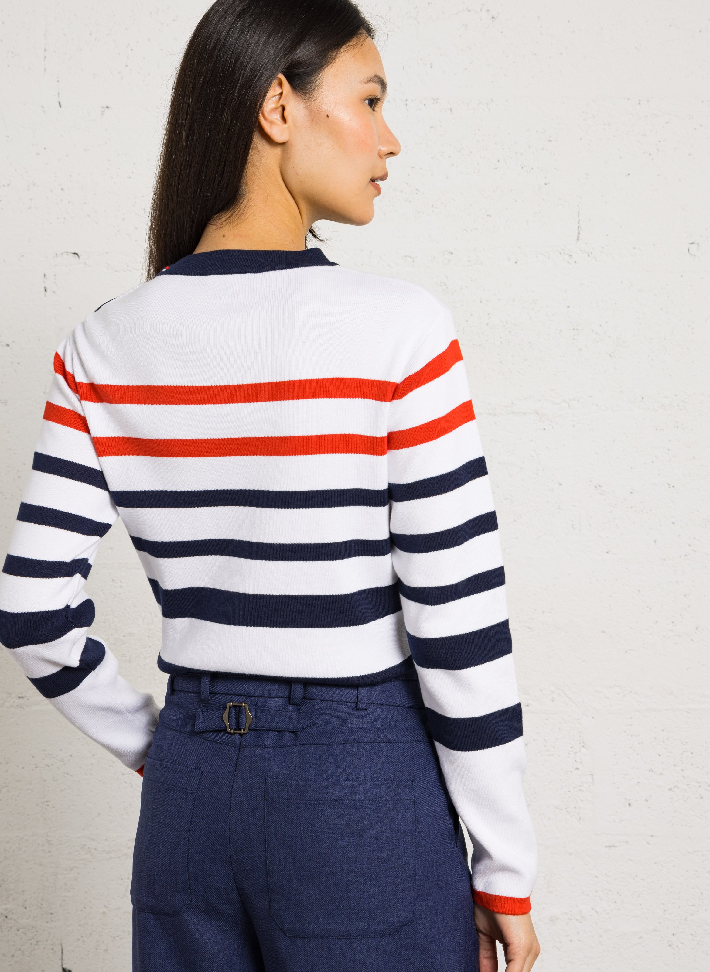 Figurbetonter Pullover mit Rundhalsausschnitt aus Baumwolle ARMOR LUX Weiss