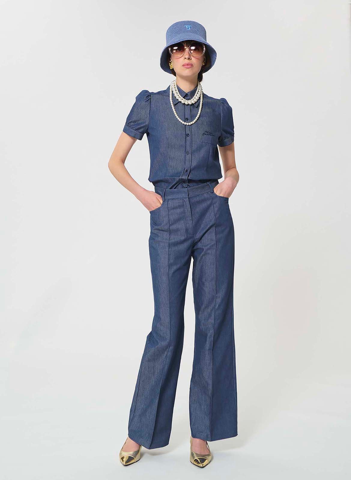 Pantalon de tailleur en denim TARA JARMON Bleu