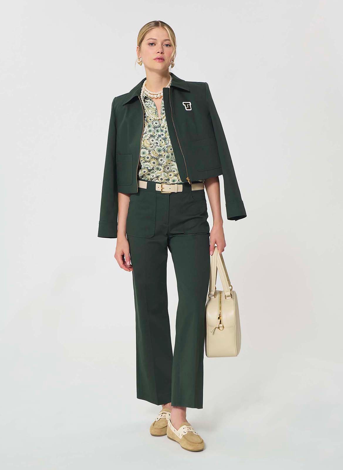 Pantalon évasé uni taille haute TARA JARMON Vert