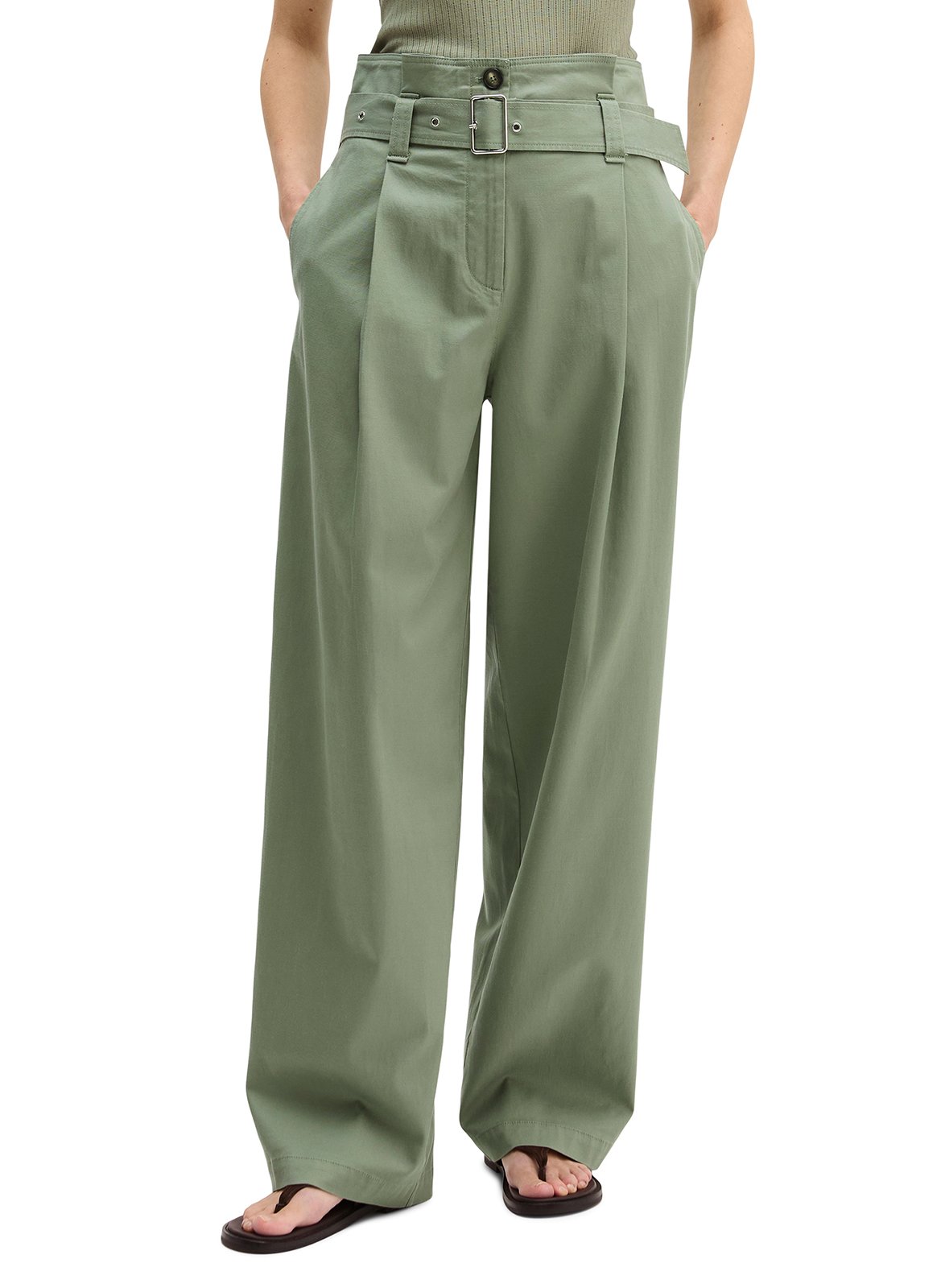 Rechttoe-rechtaan pantalon met plooien en riem MARC O'POLO Groen