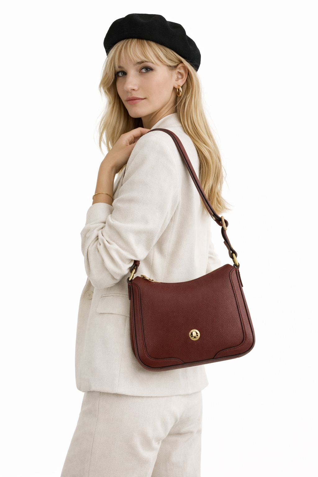 Crossbody bag in cowhide leather Red
