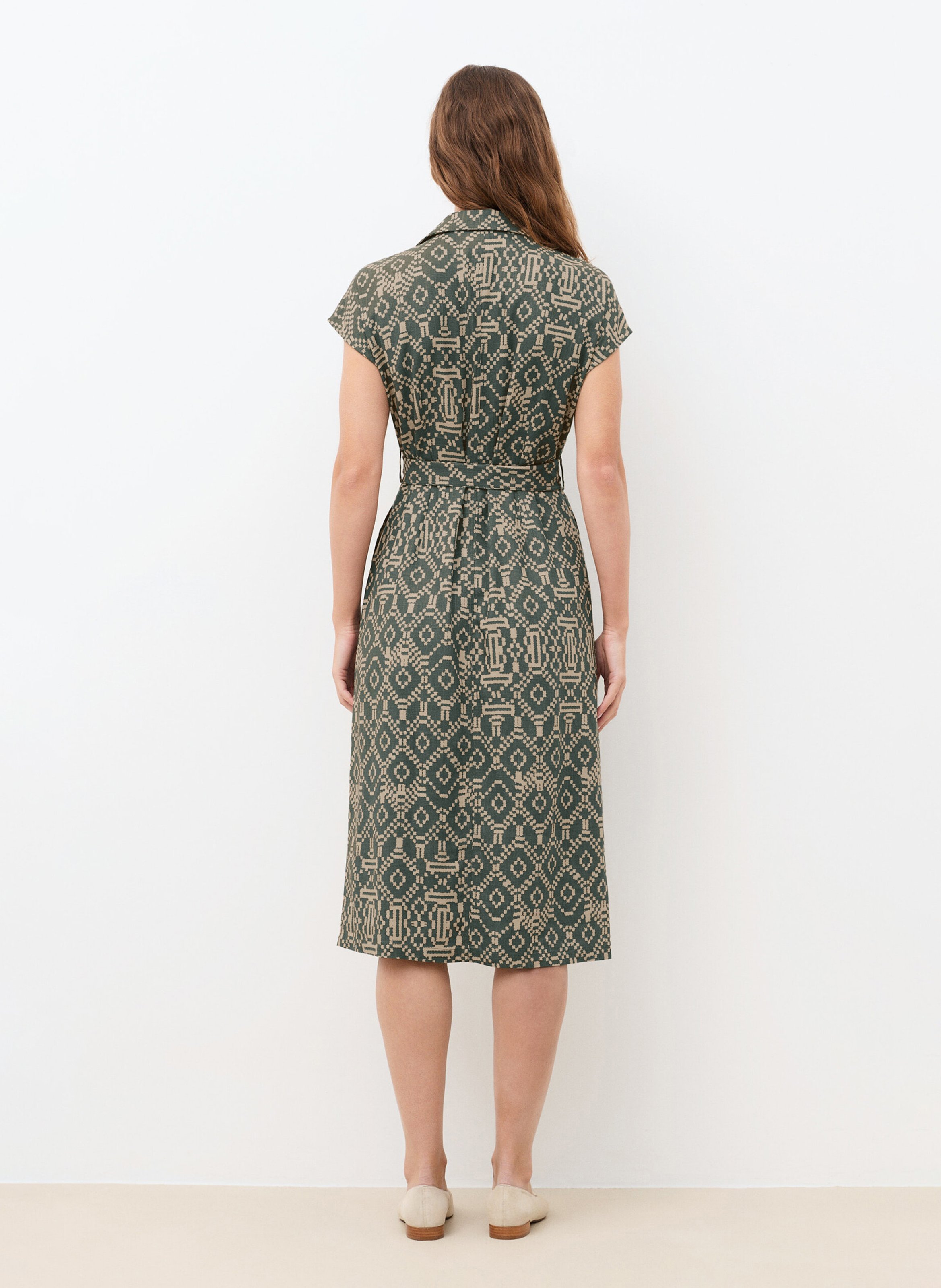 Robe midi col chemisier imprimée CAROLL Vert