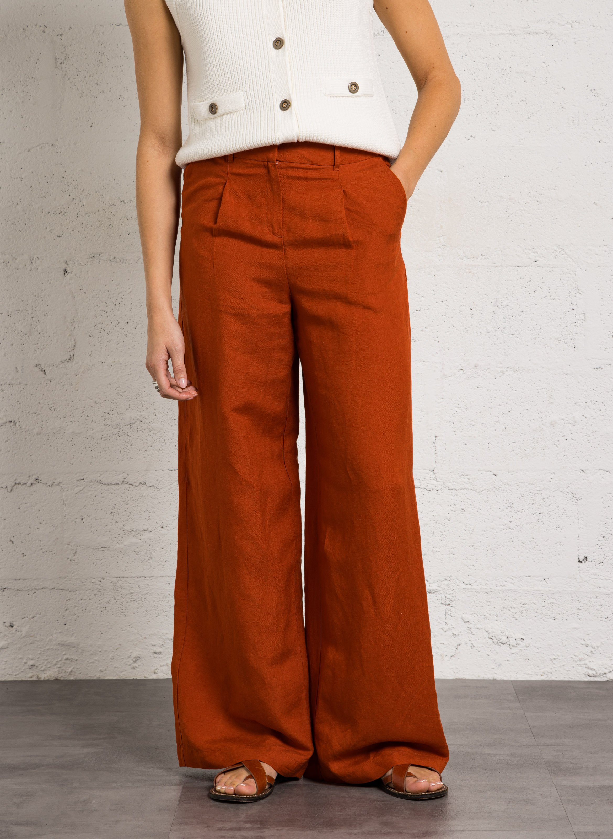 Wide-leg linen-blend pants MAISON 123 Red