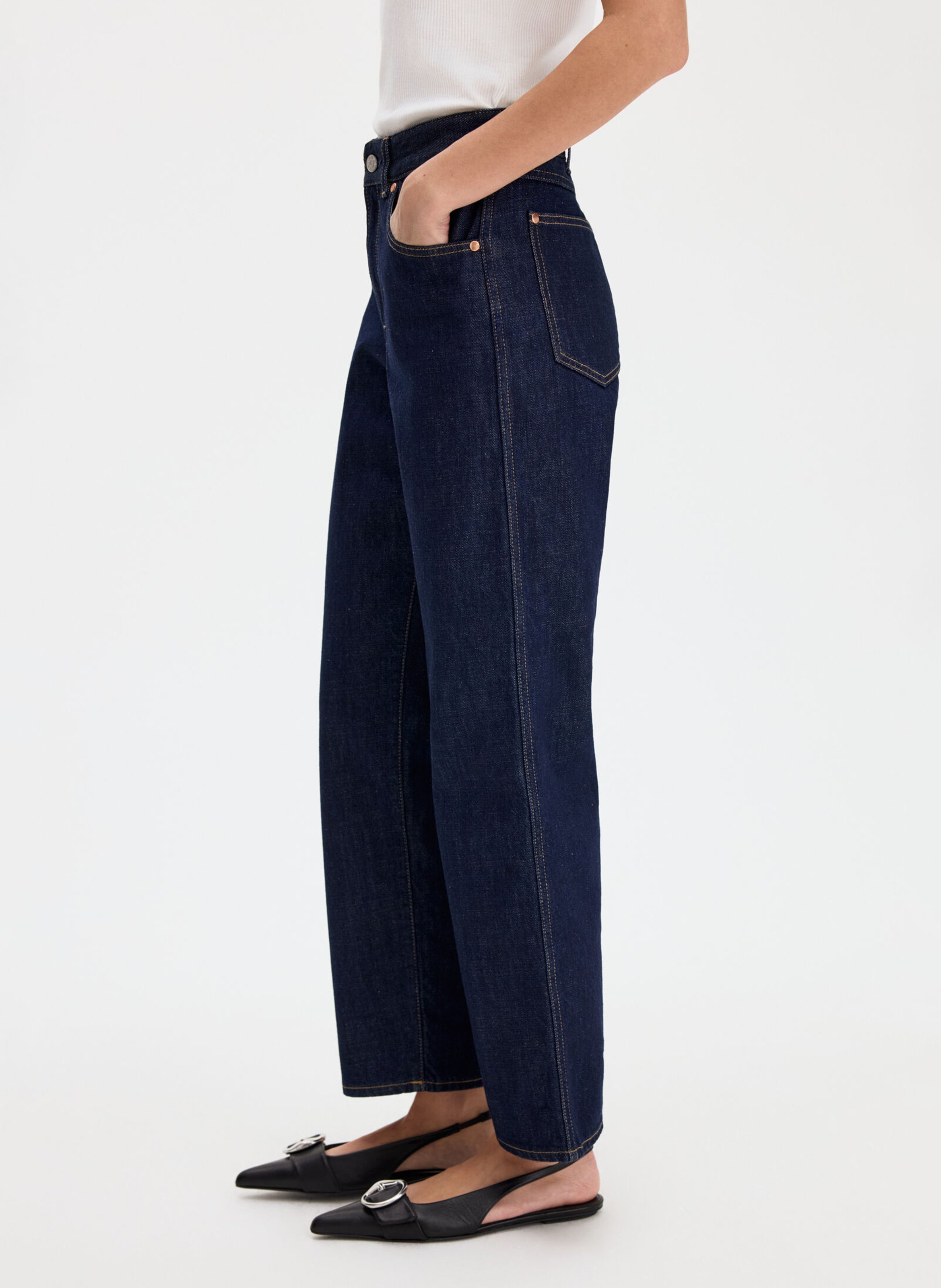 Jean droit taille haute en denim brut FILIPPA K Bleu
