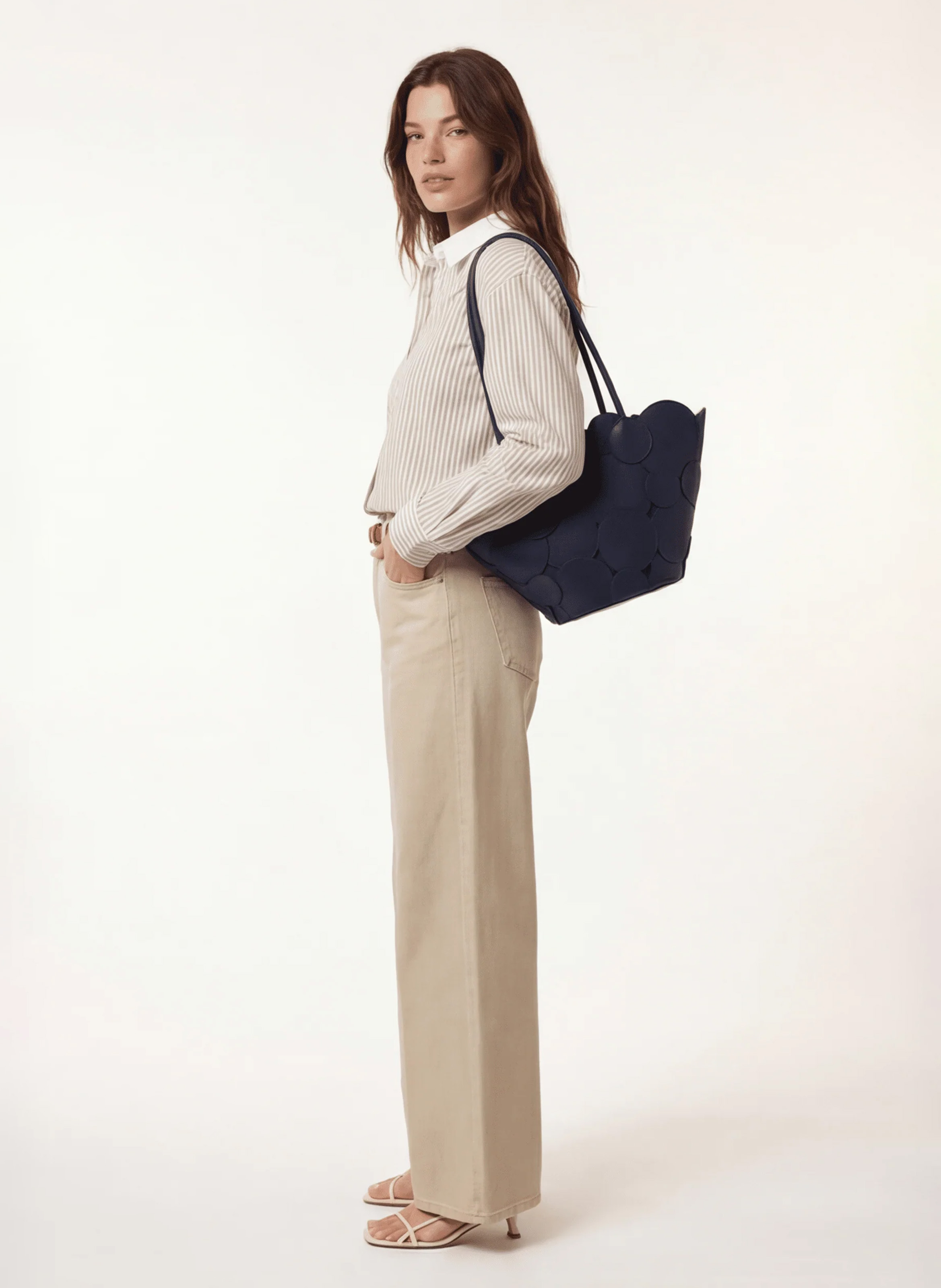 Jean large taille haute en coton mélangé KOOKAI Beige