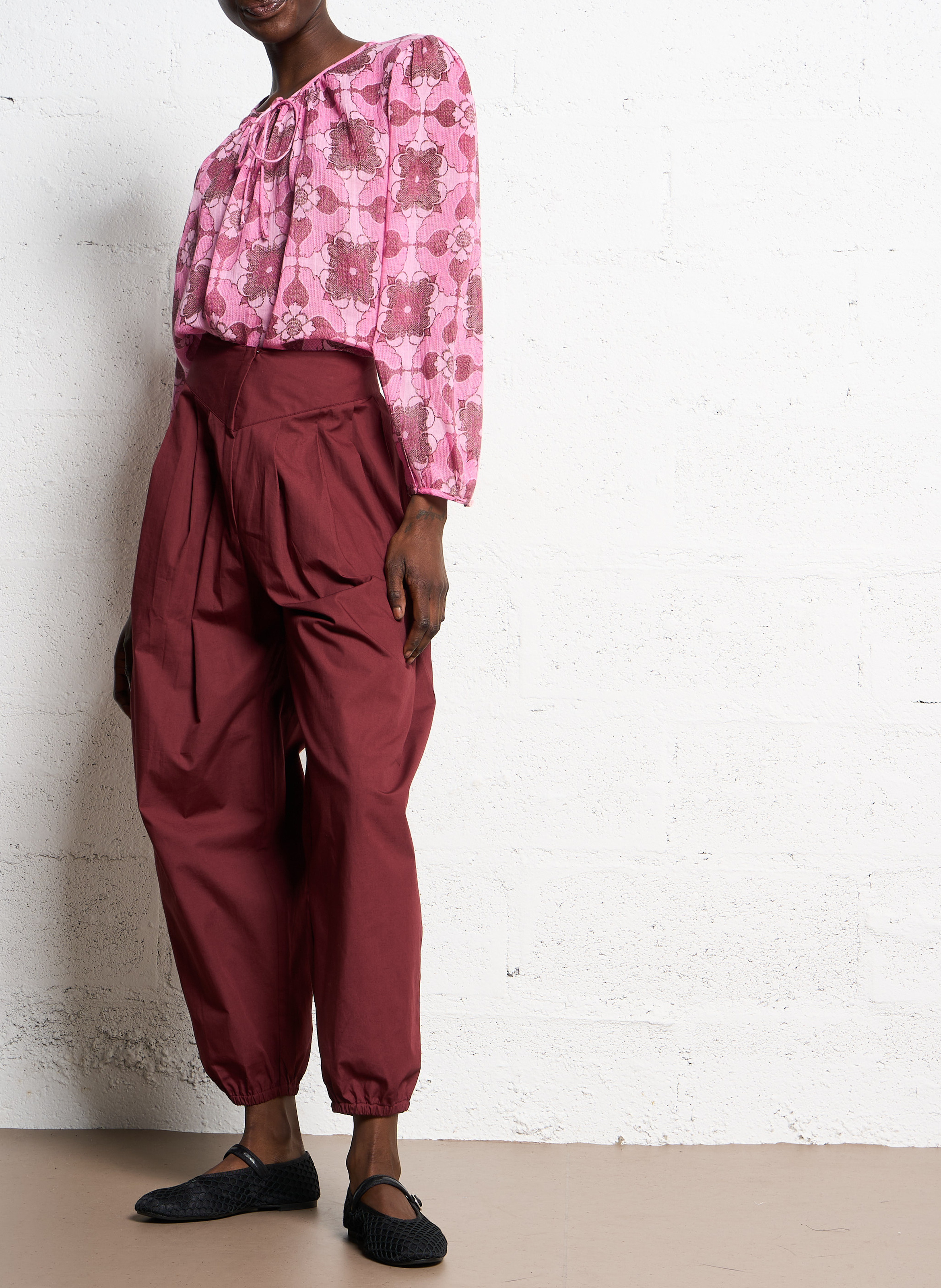 Sarouel plissé en coton ANTIK BATIK Prune