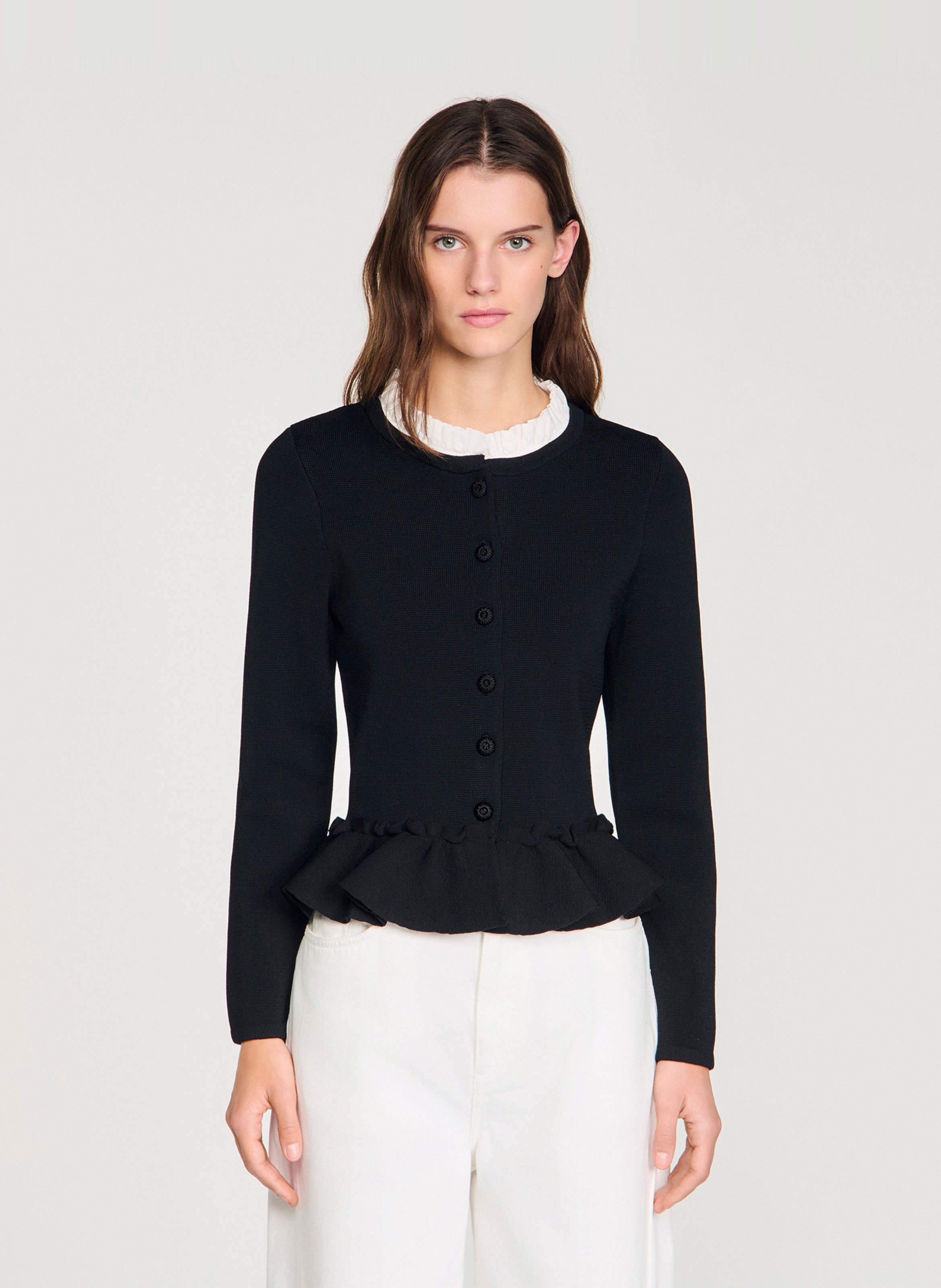 Fitted cardigan with Victorian collar SANDRO Black
