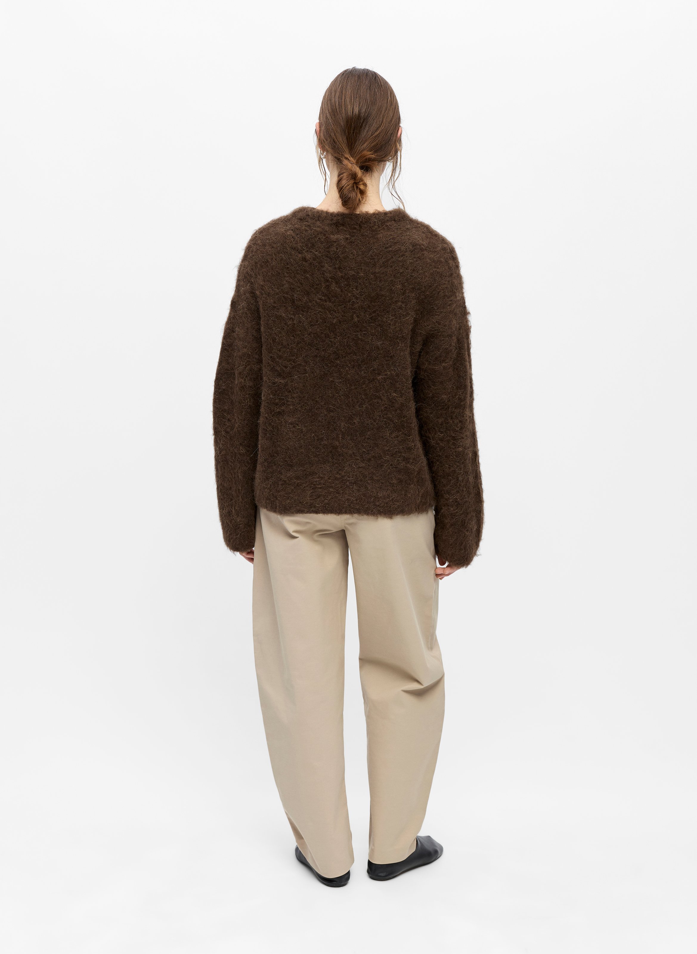 Pull ample col rond en laine mélangée OBJECT Marron
