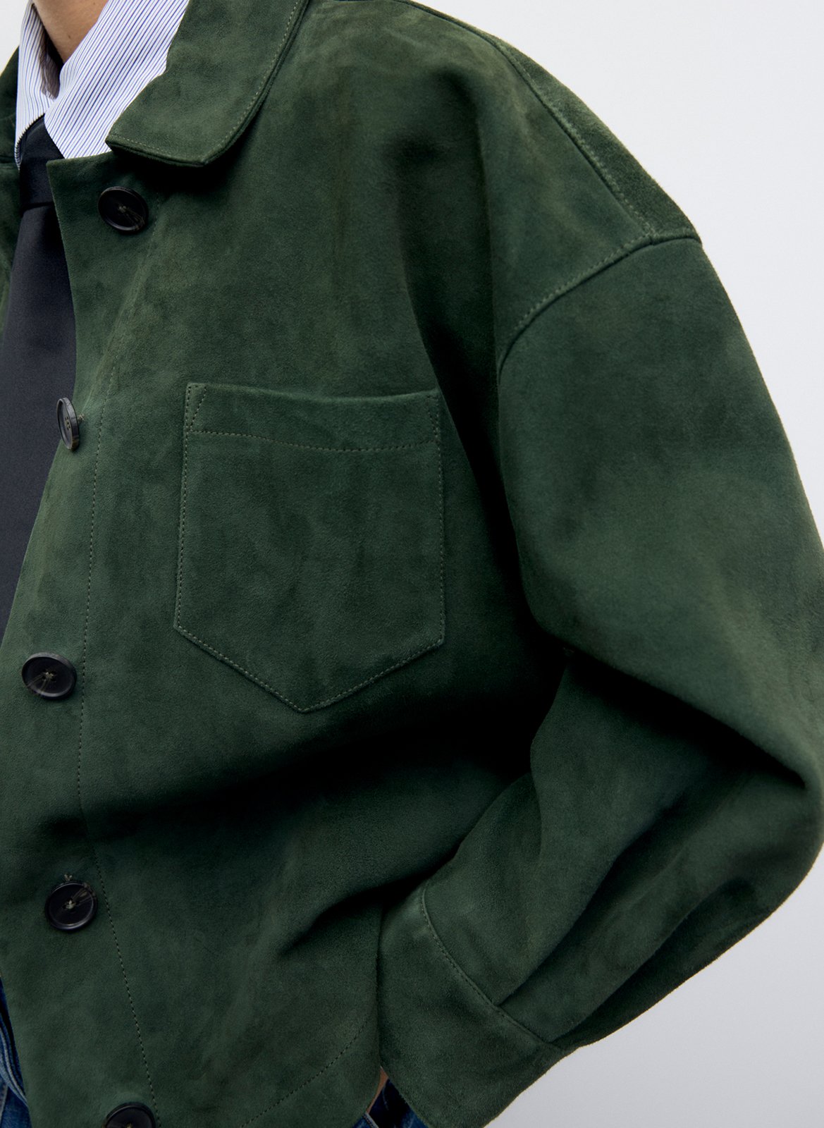 Straight leather jacket with classic collar GERARD DAREL Green