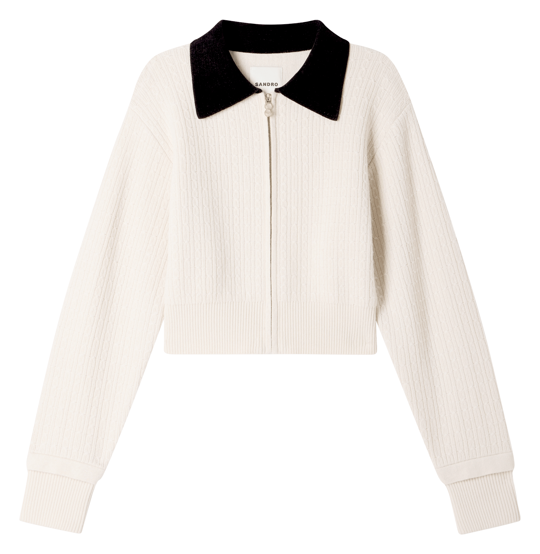 Cardigan court zippé en maille SANDRO Beige