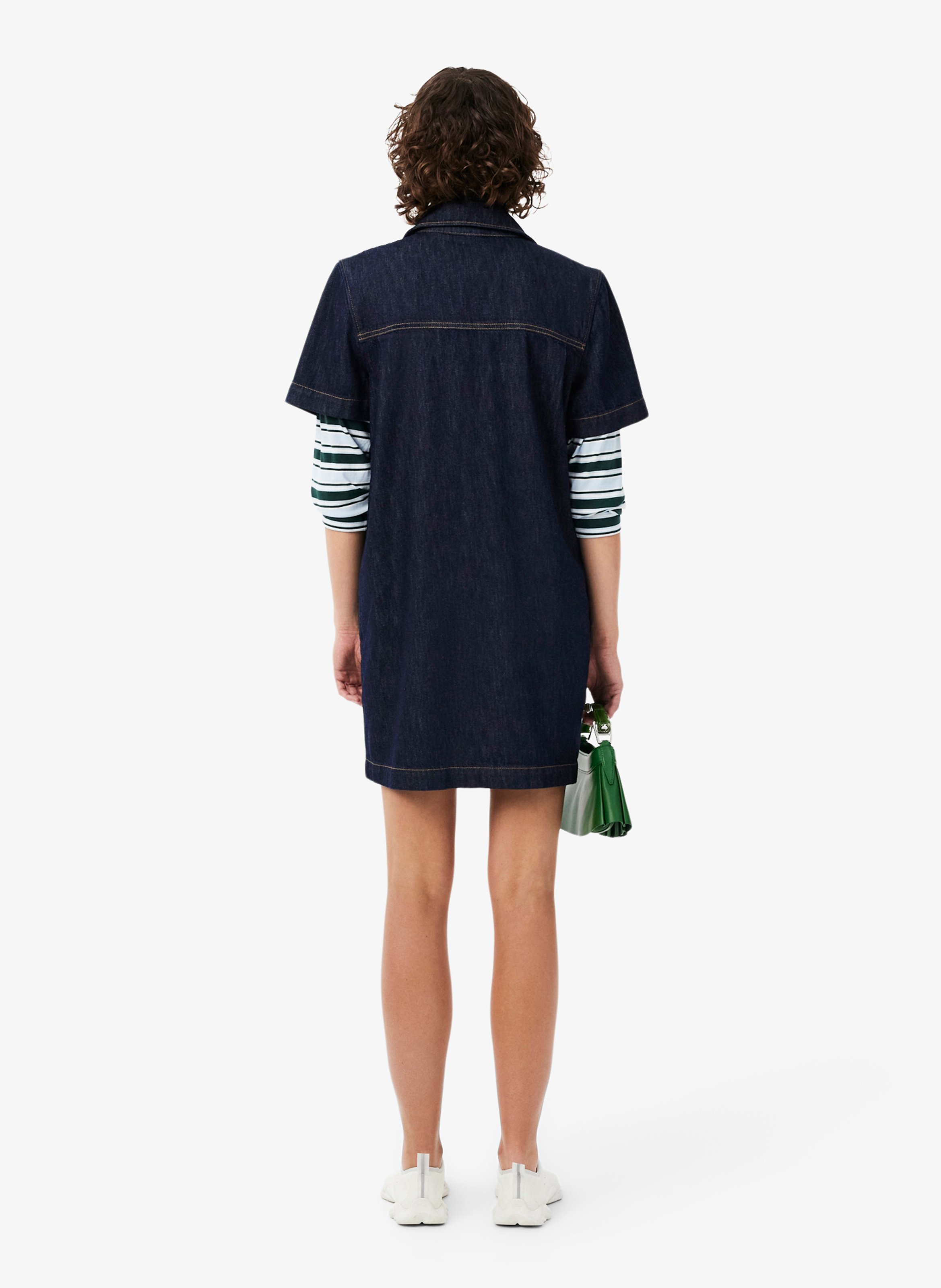 Kurzes gerade geschnittenes Kleid mit klassischem Jeanskragen aus Baumwolle LACOSTE Blau