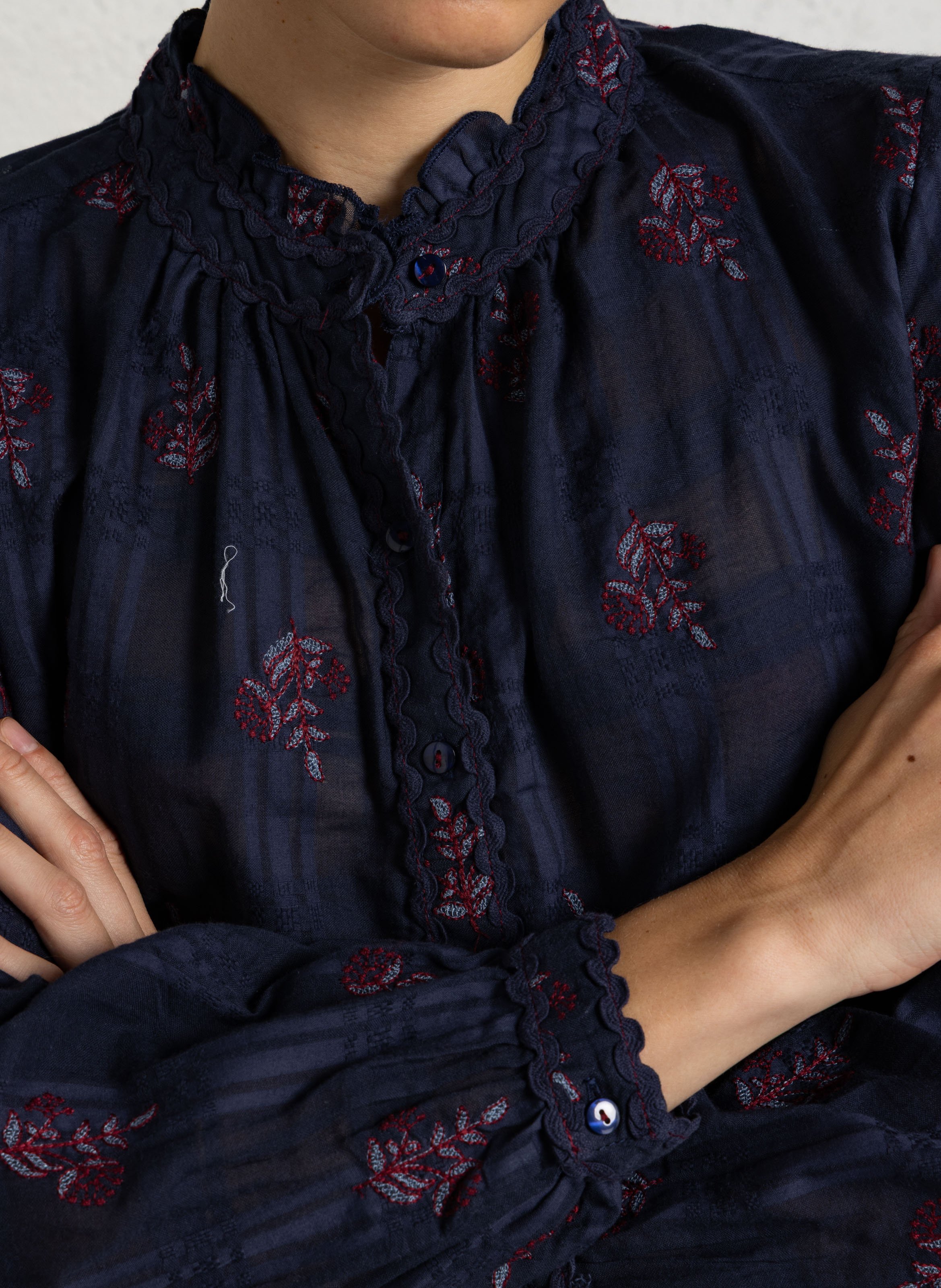Gerade Bluse mit Baumwollmuster MAISON HOTEL Blau