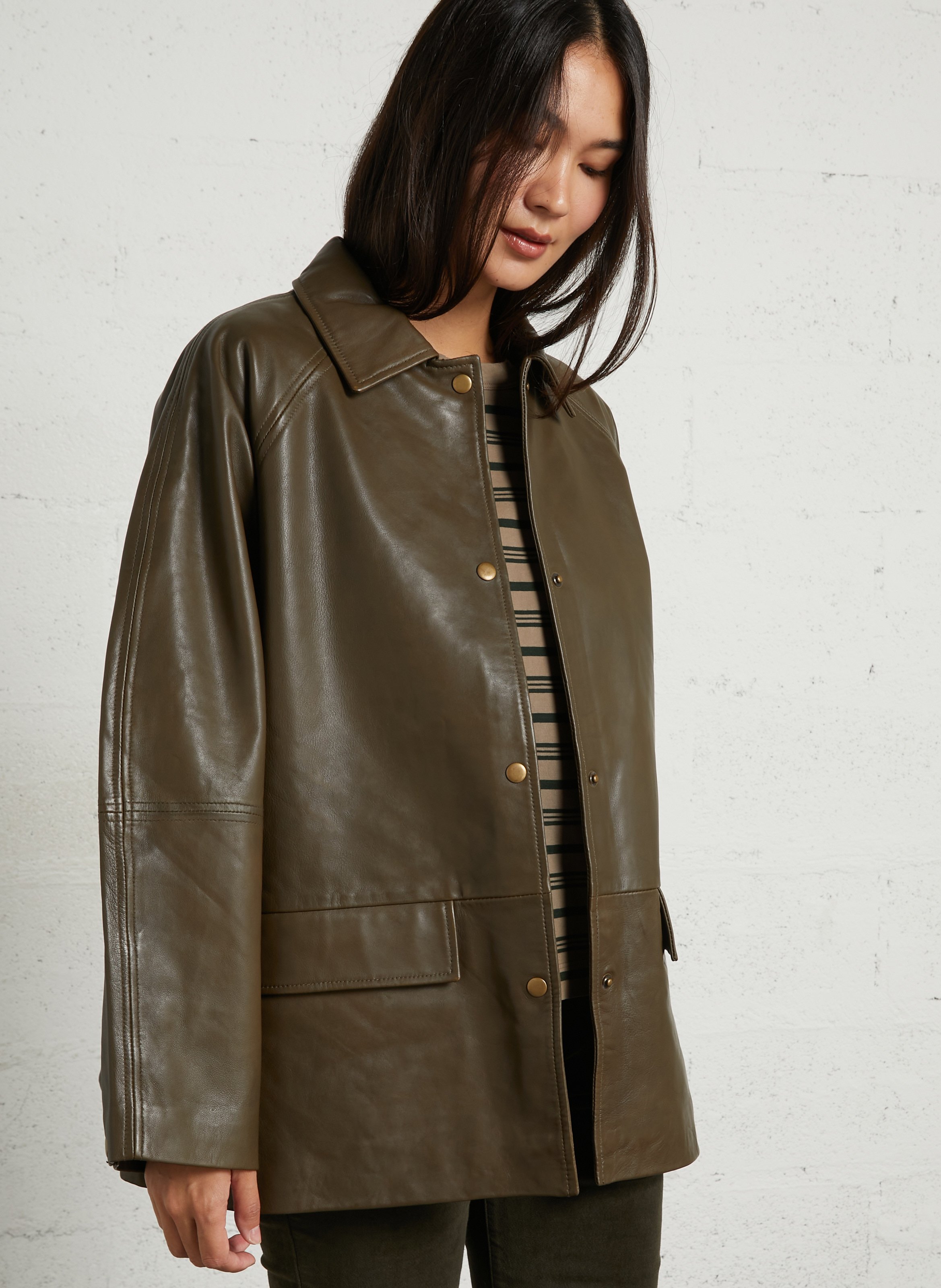 Gerade Lederjacke mit Knöpfen BELLEPIECE Braun