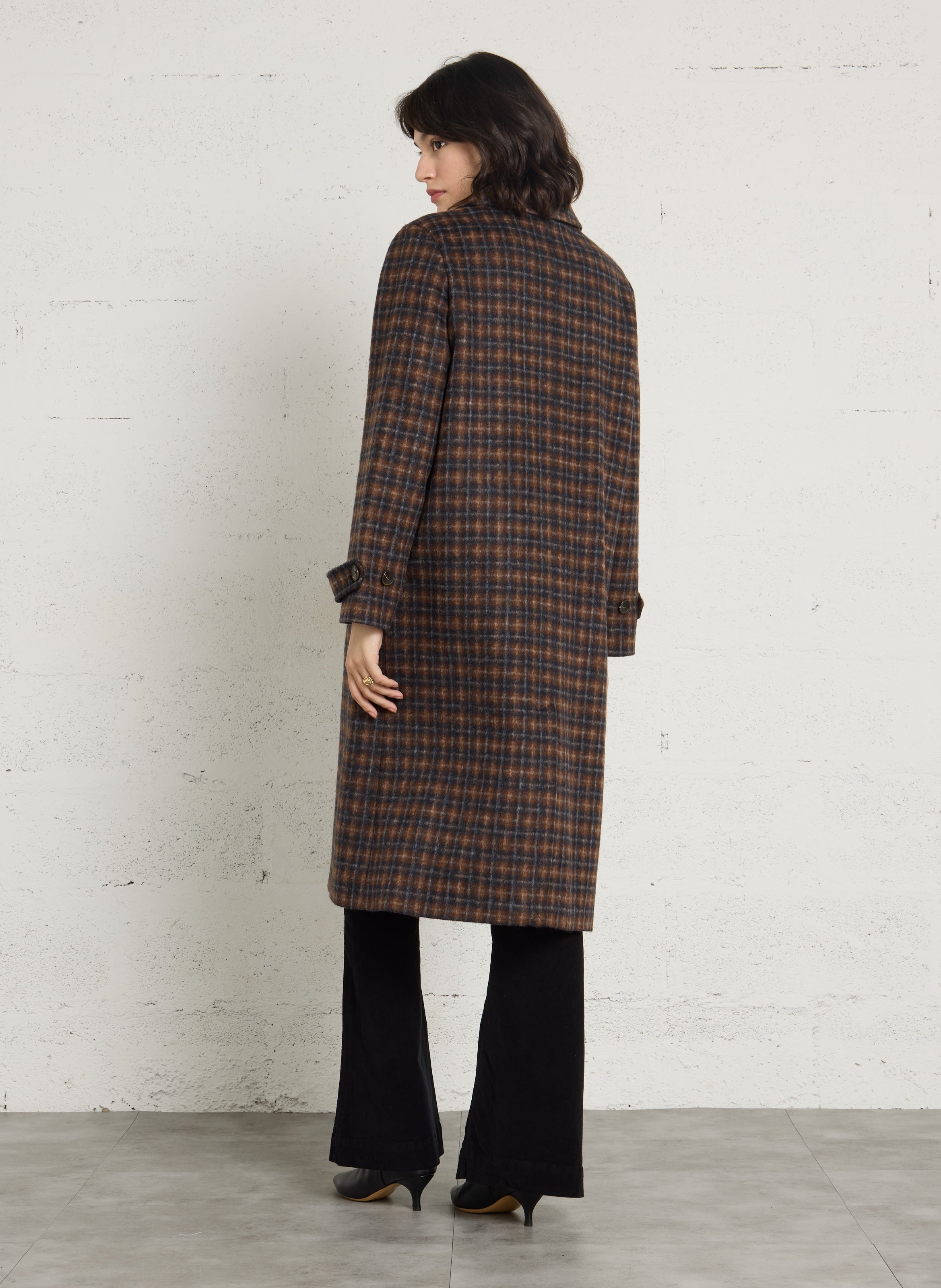 Long straight checked coat MAISON 123 Brown