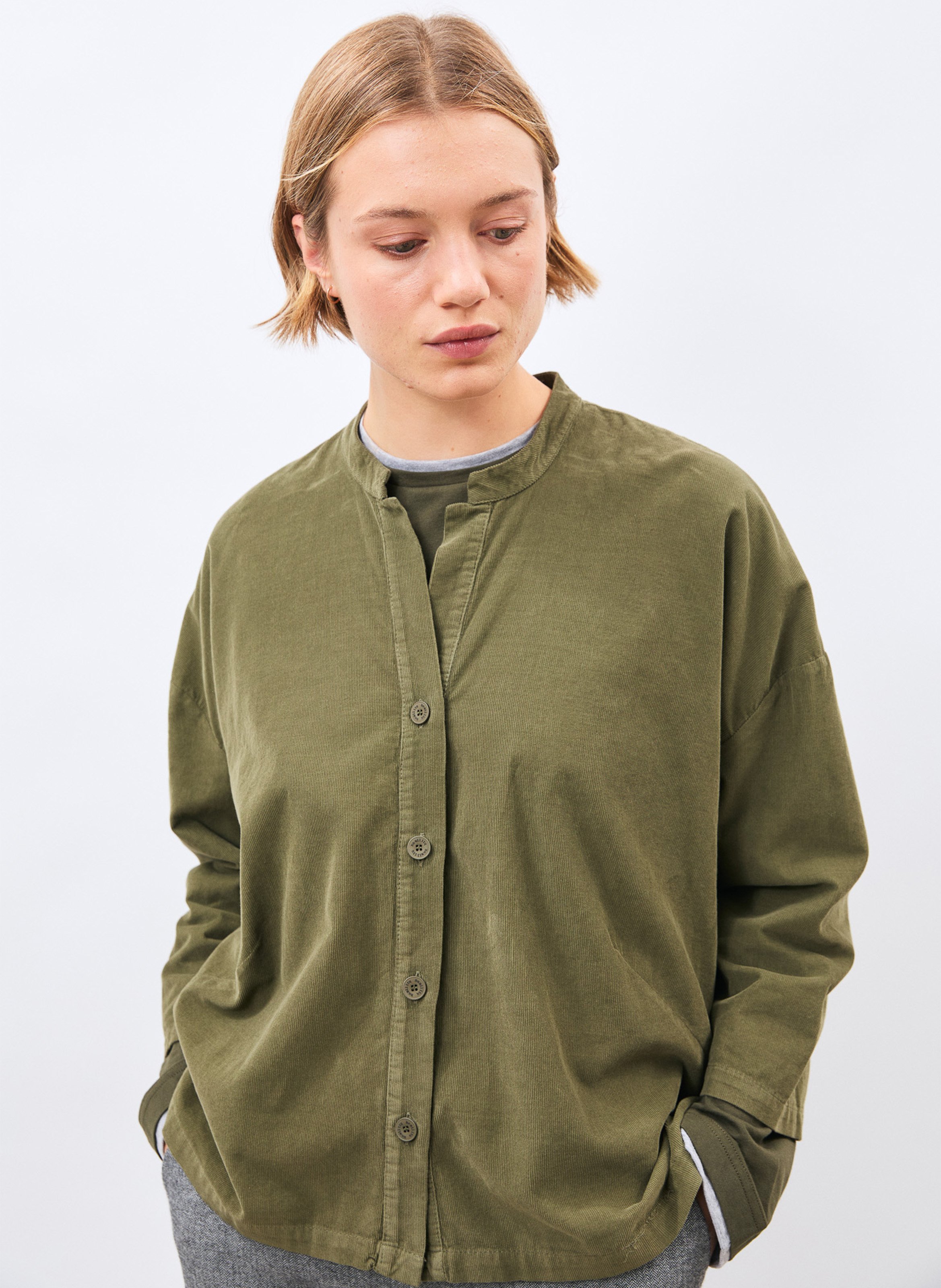 Chemise col tunisien en coton HUMILITY Vert