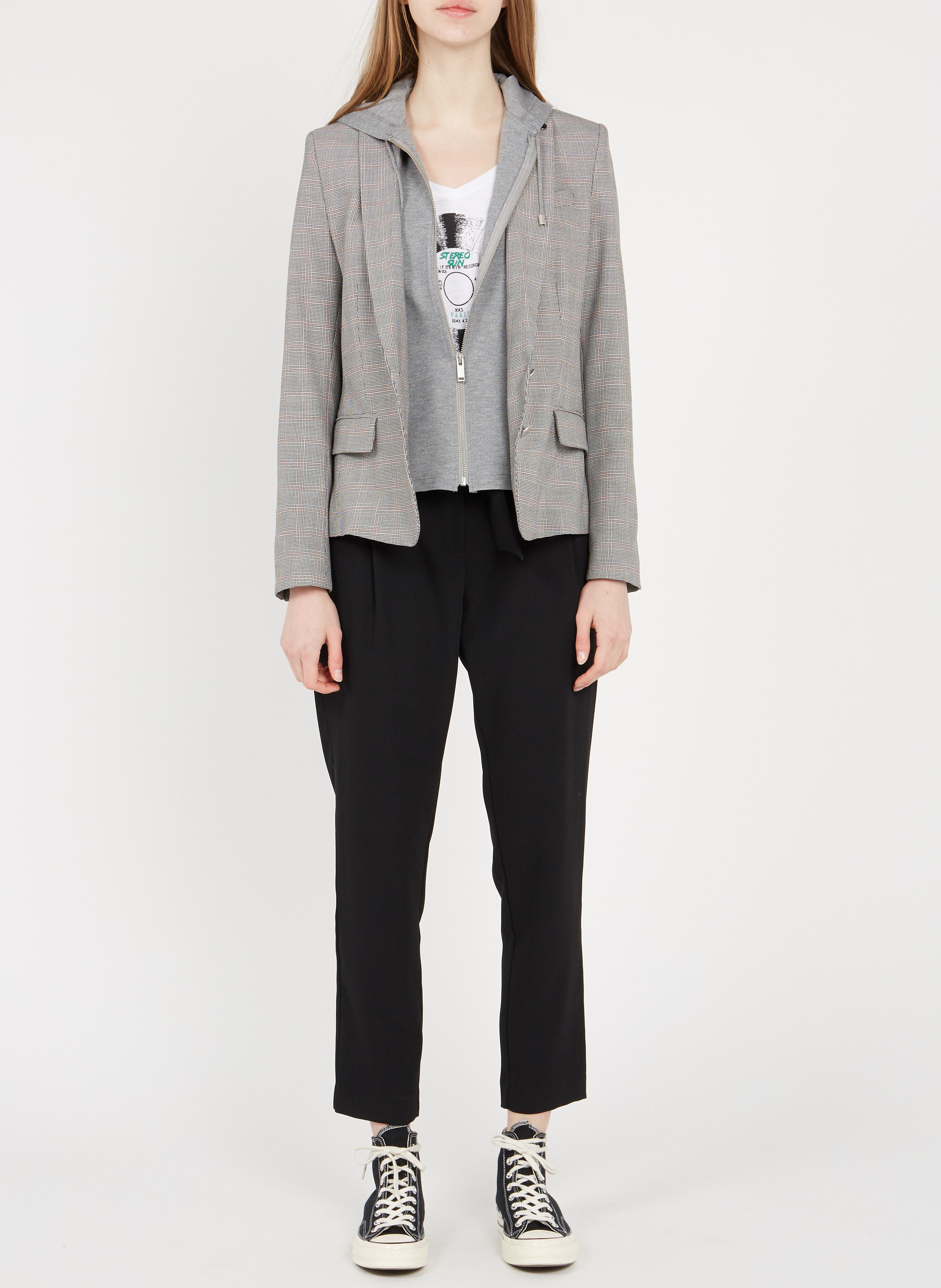 Pantalon carotte taille haute en crêpe IKKS Noir