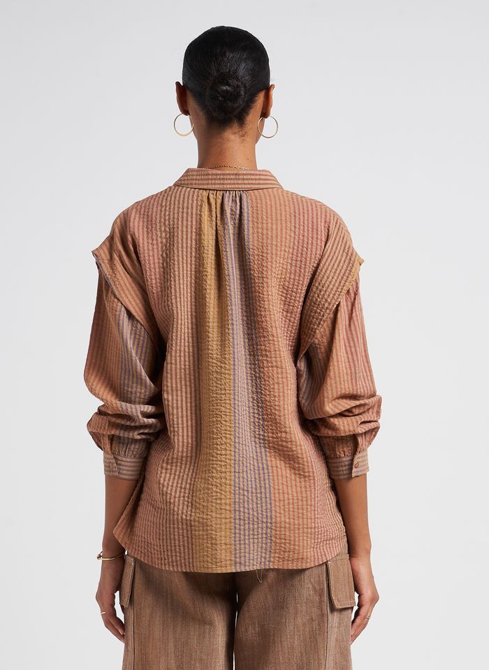 Shirt Detail des Collar Women | With - Pleat Flat Mocha Place Sessun And Loose-fitting Tendances Mix Classic