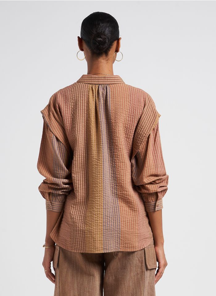 Mix And Shirt Women Classic Sessun Place | Detail - Flat Tendances Pleat With Collar Loose-fitting des Mocha