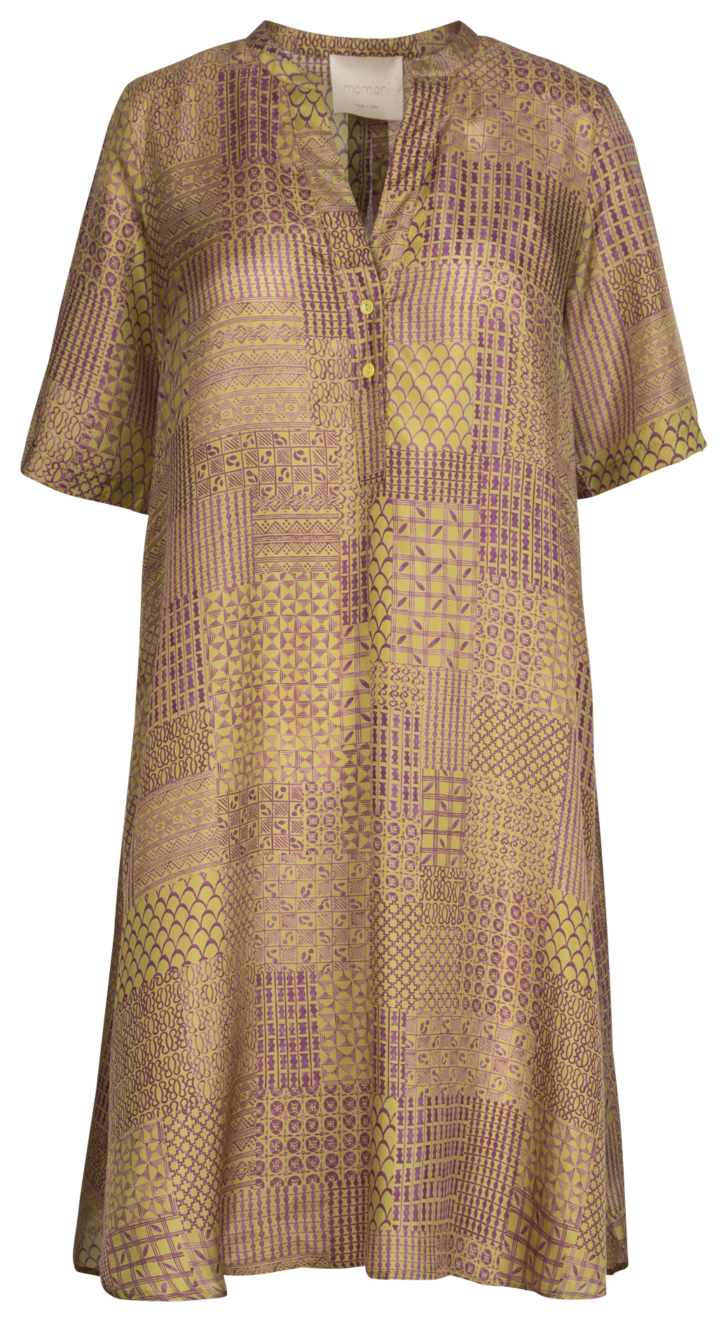 V-neck printed silk midi dress MOMONI Brown