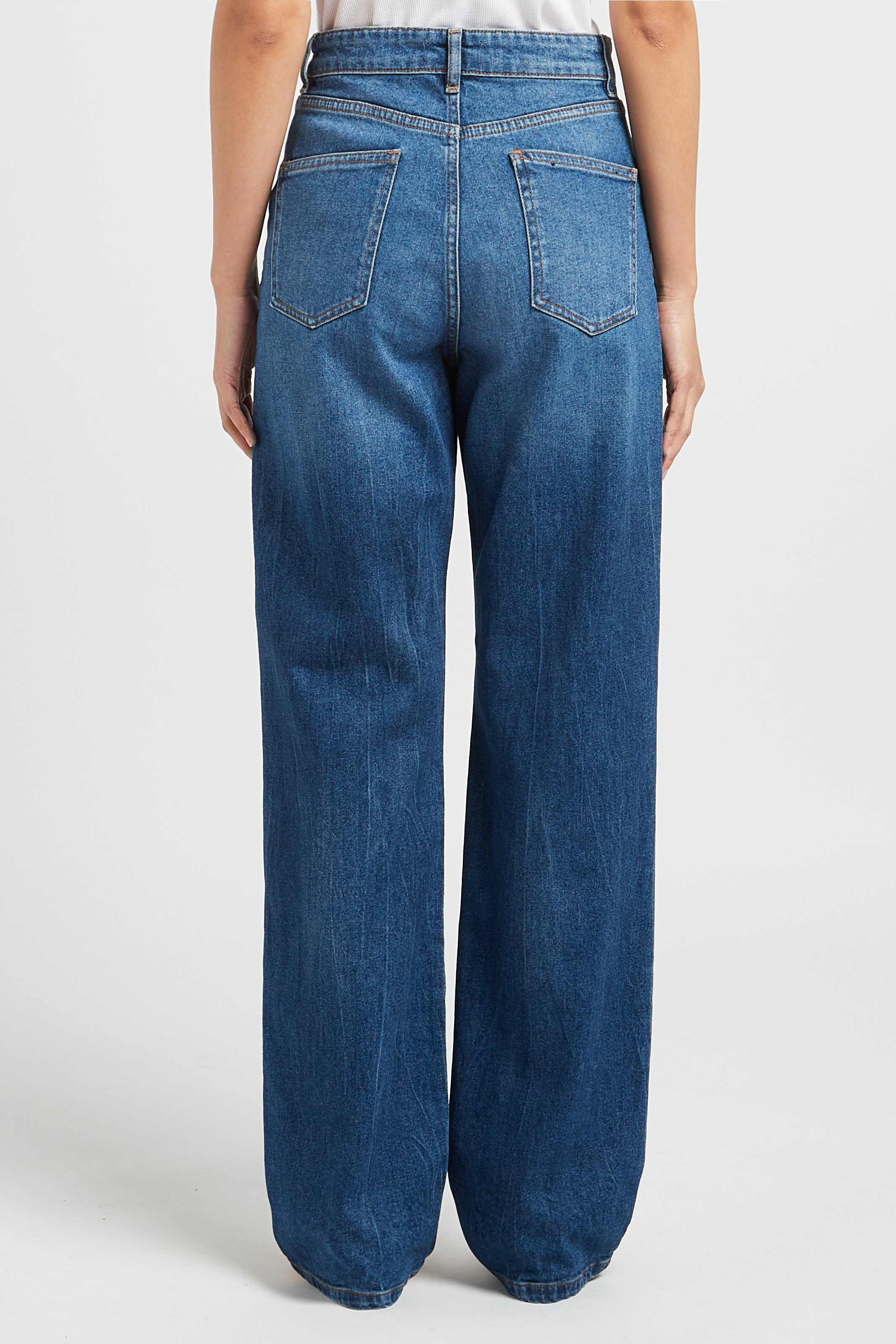 Wijde jeans van stretchkatoen met hoge taille ACQUAVERDE Blauw