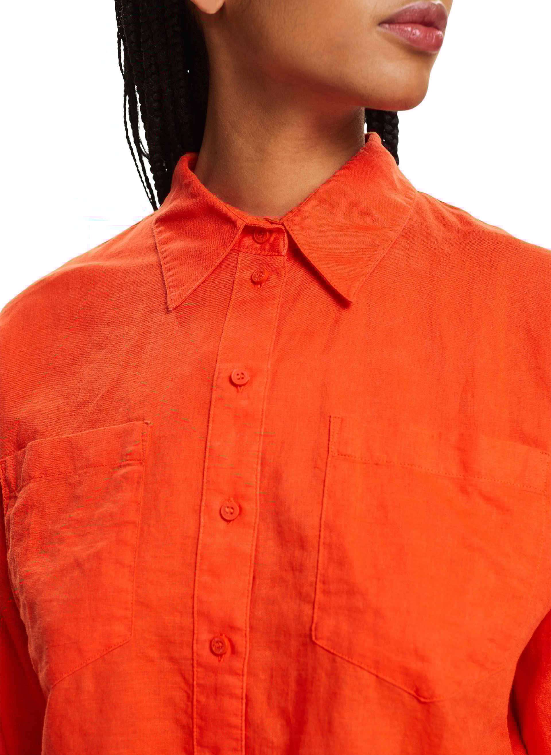 Linen and cotton-blend shirt with classic collar ESPRIT Orange