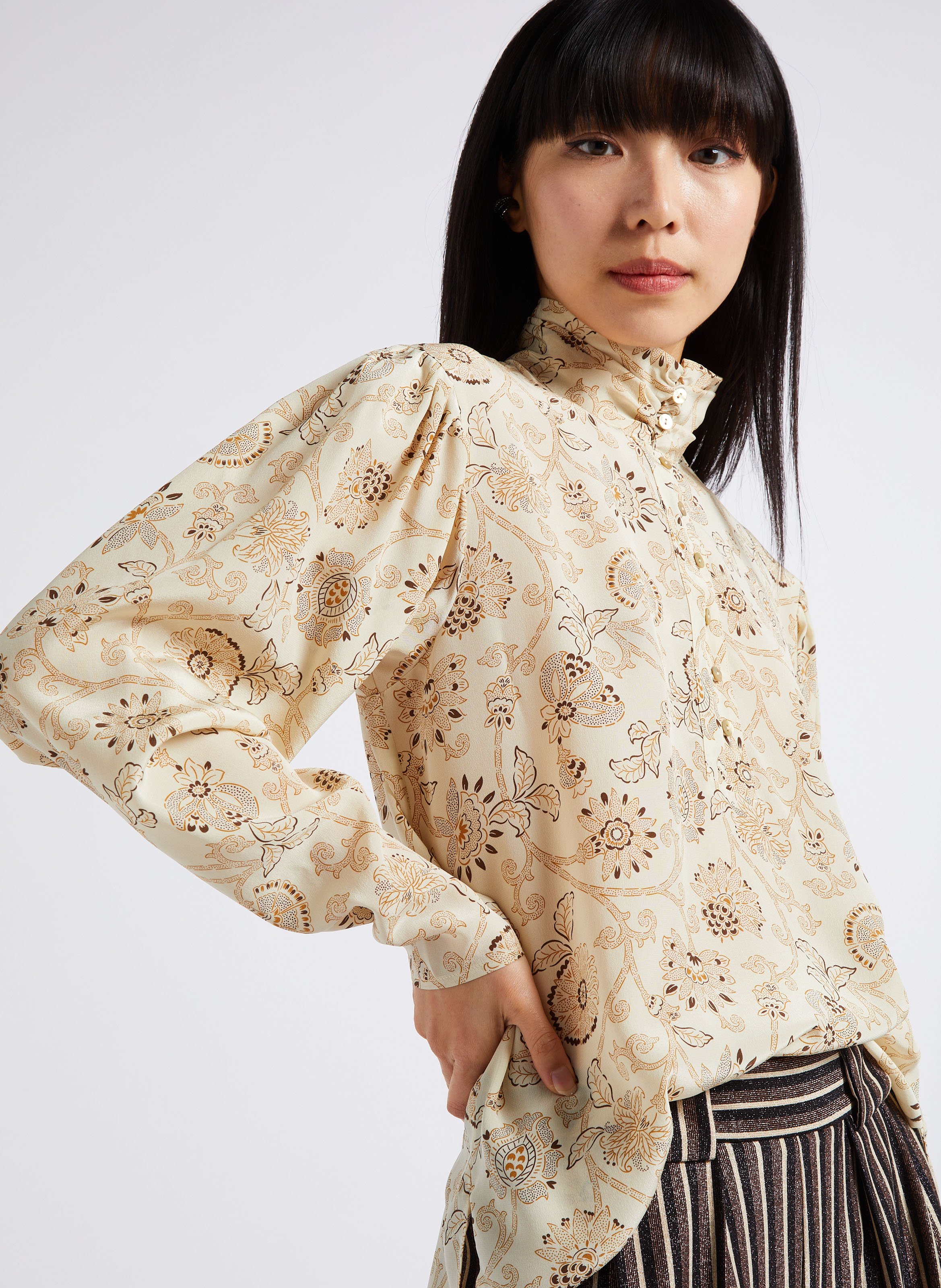 Blouse droite imprimée en soie MOMONI Beige