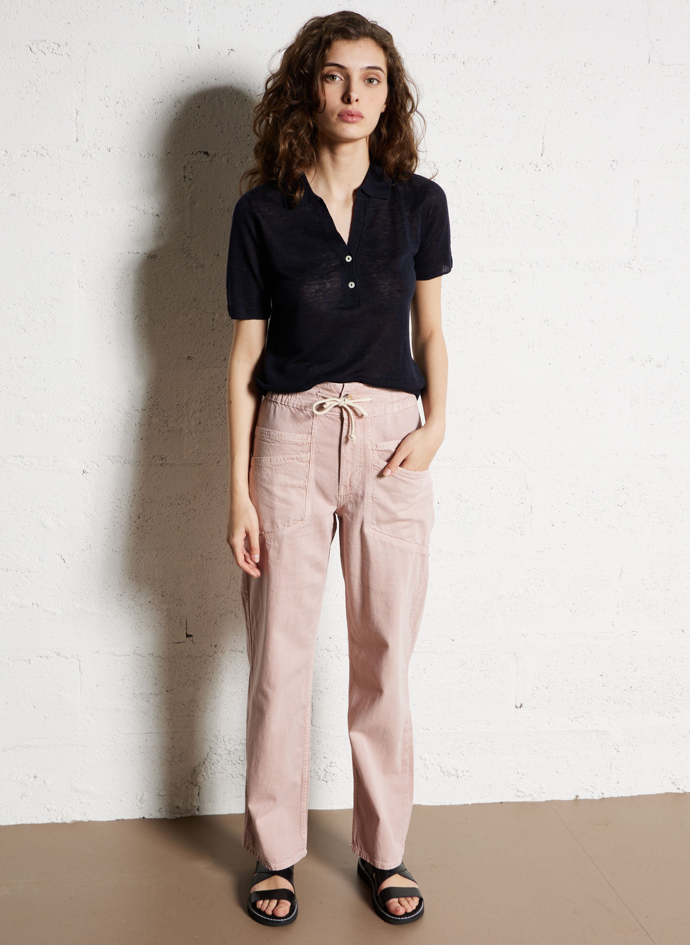 Pantalon droit en coton mélangé BA&SH Rose