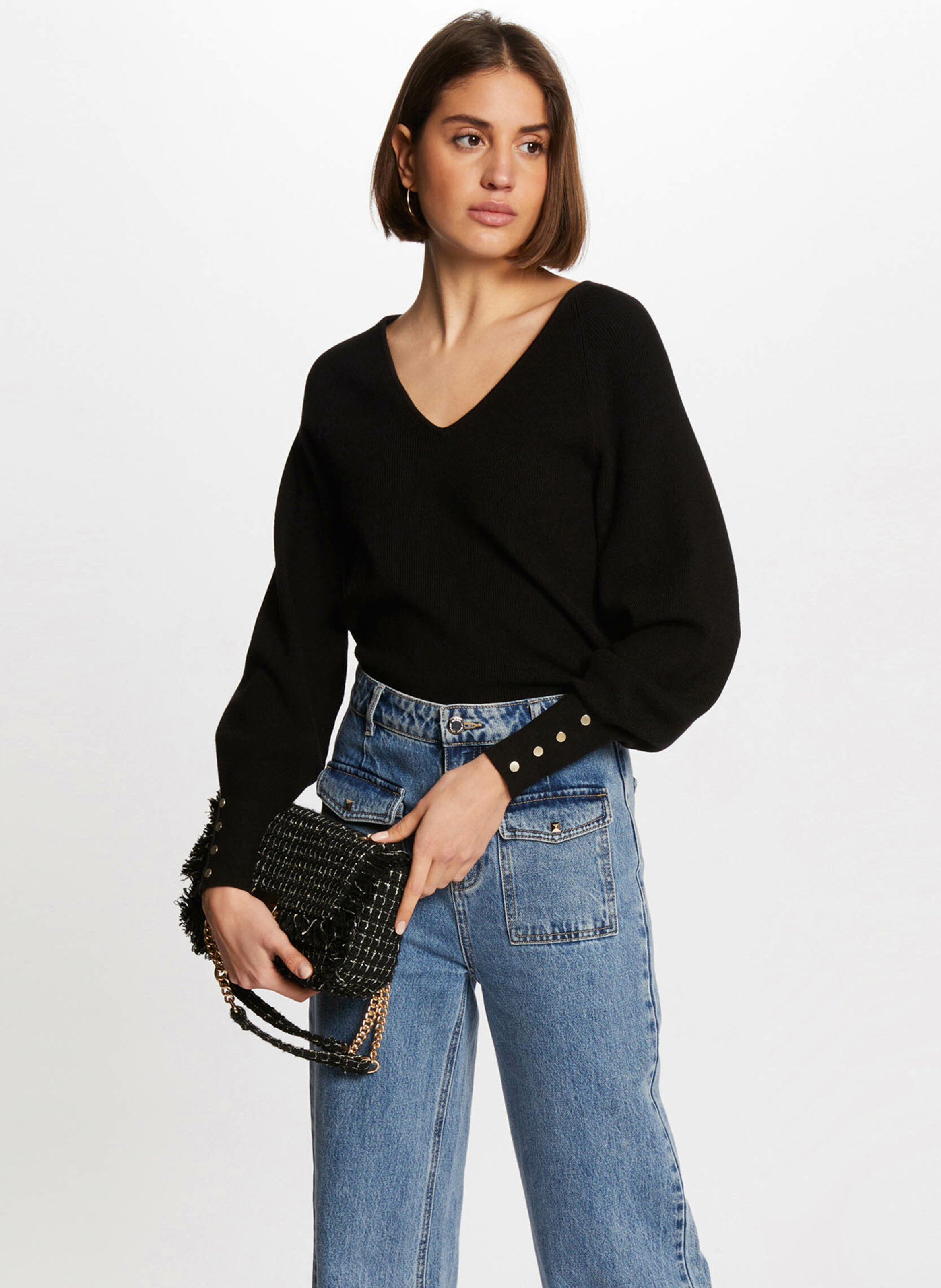 Pull droit en fine maille MORGAN Noir