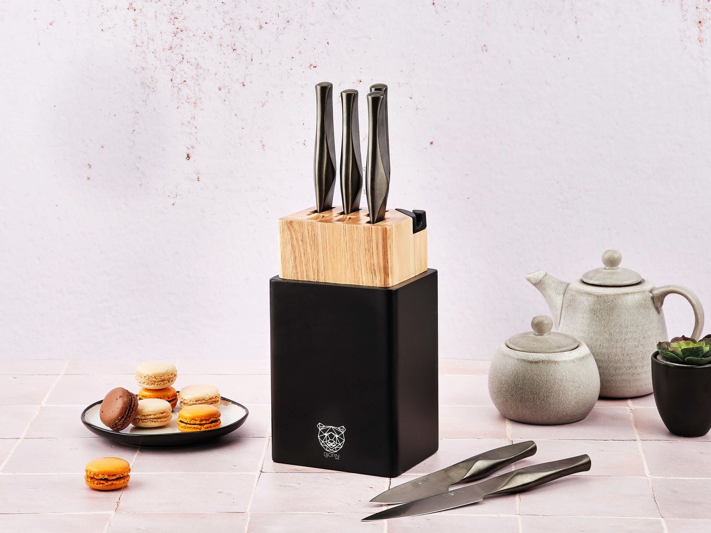 Larus Porvoo kitchen knife set - 8 pieces BJORN Grey