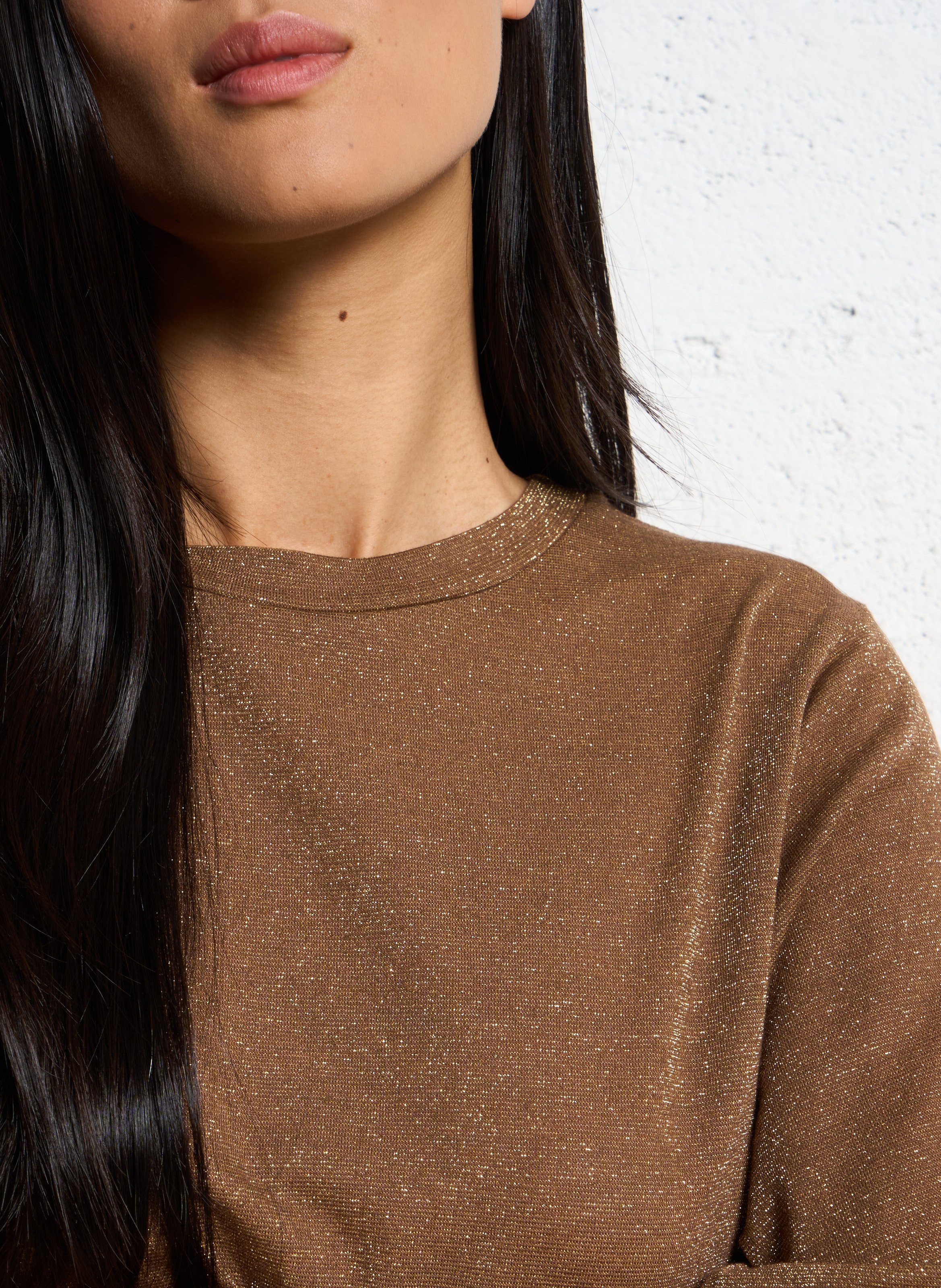 Tee-shirt col rond pailleté MOMONI Beige