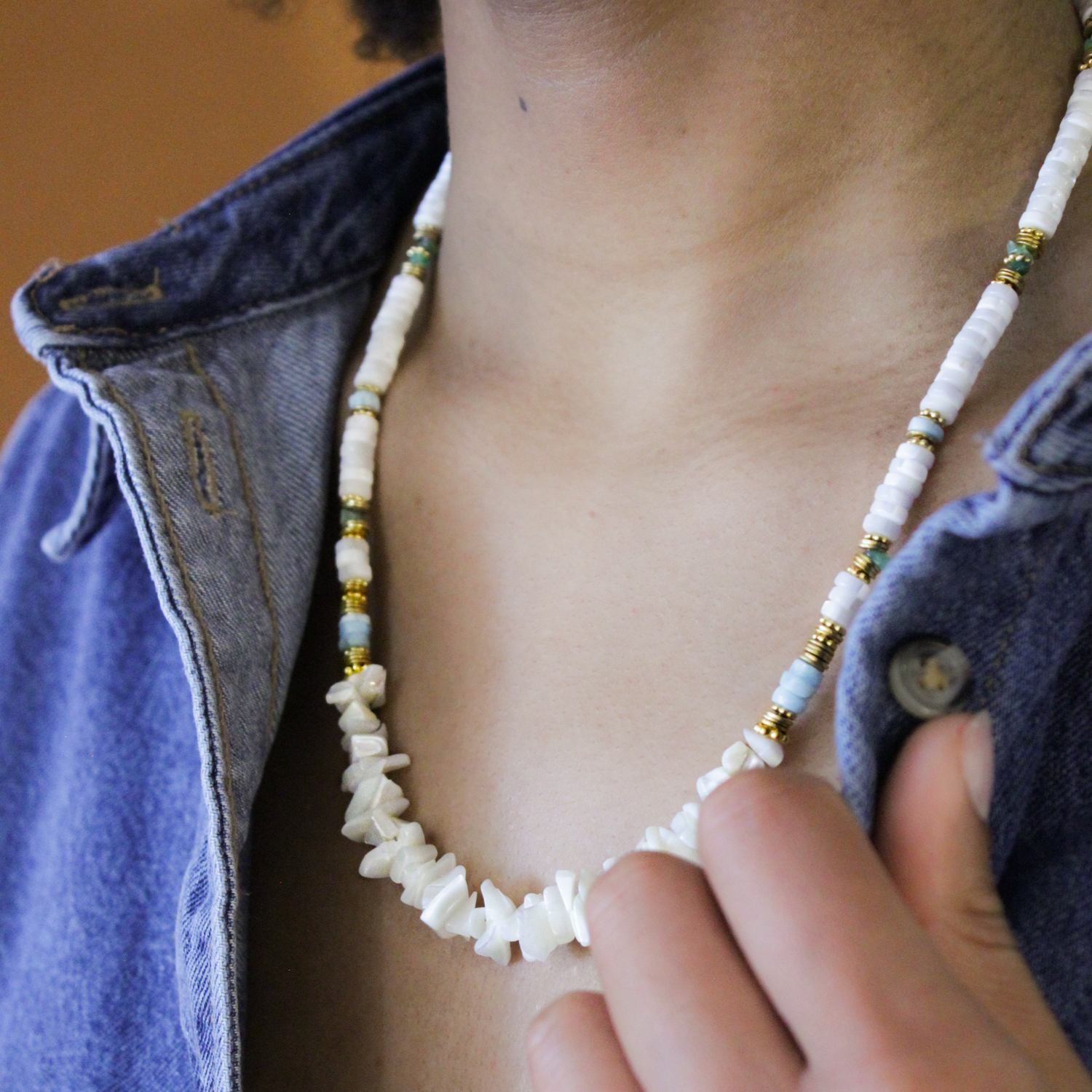 Collier long heishi et crunchs - eve L'ATELIER DES DAMES Doré