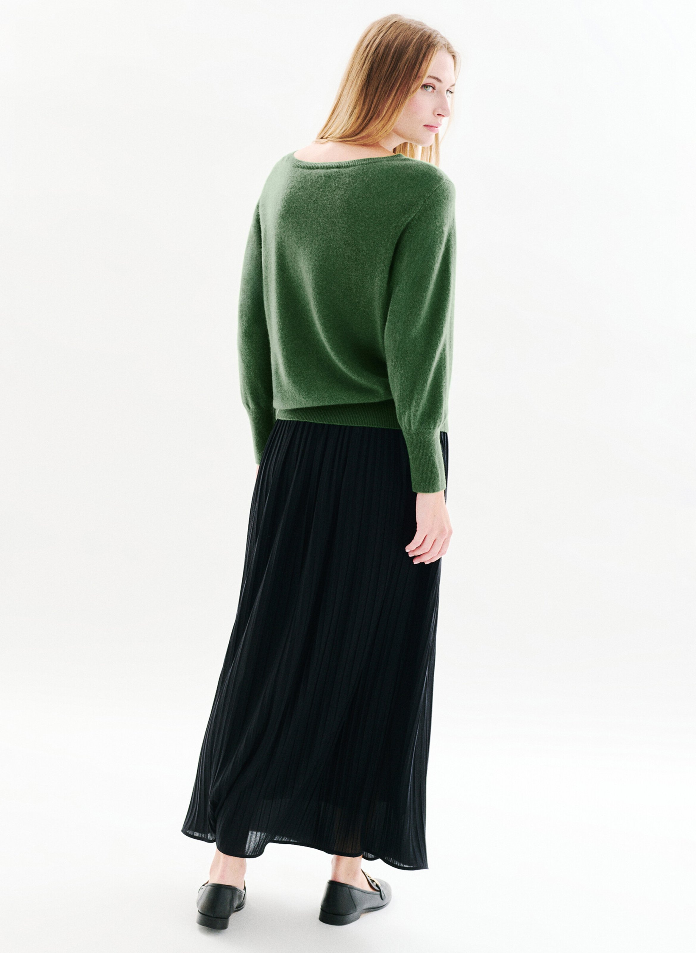 Straight cotton sweater with round neck CAROLL Green