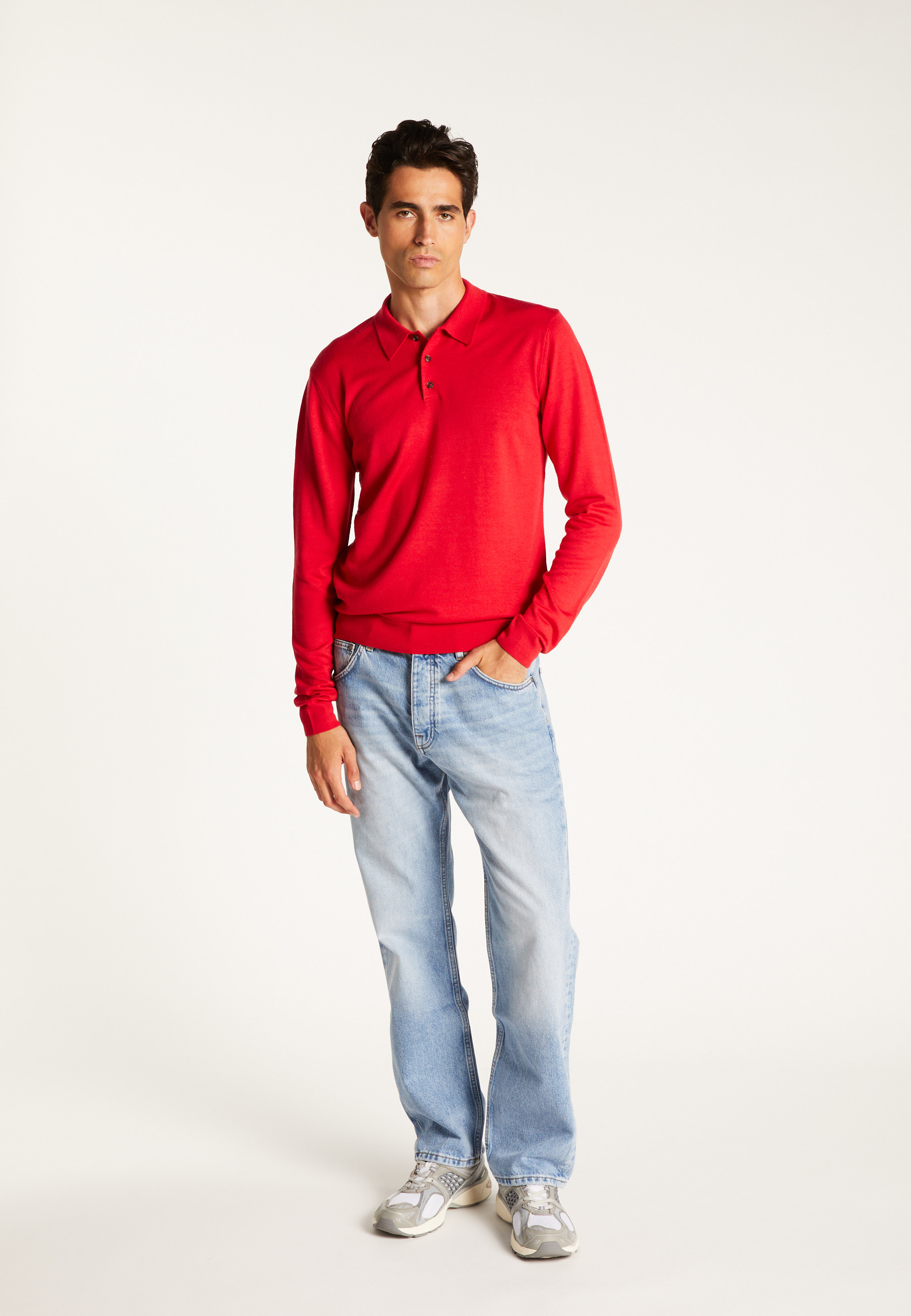 Long-sleeve Merino wool polo MAISON MONTAGUT Red