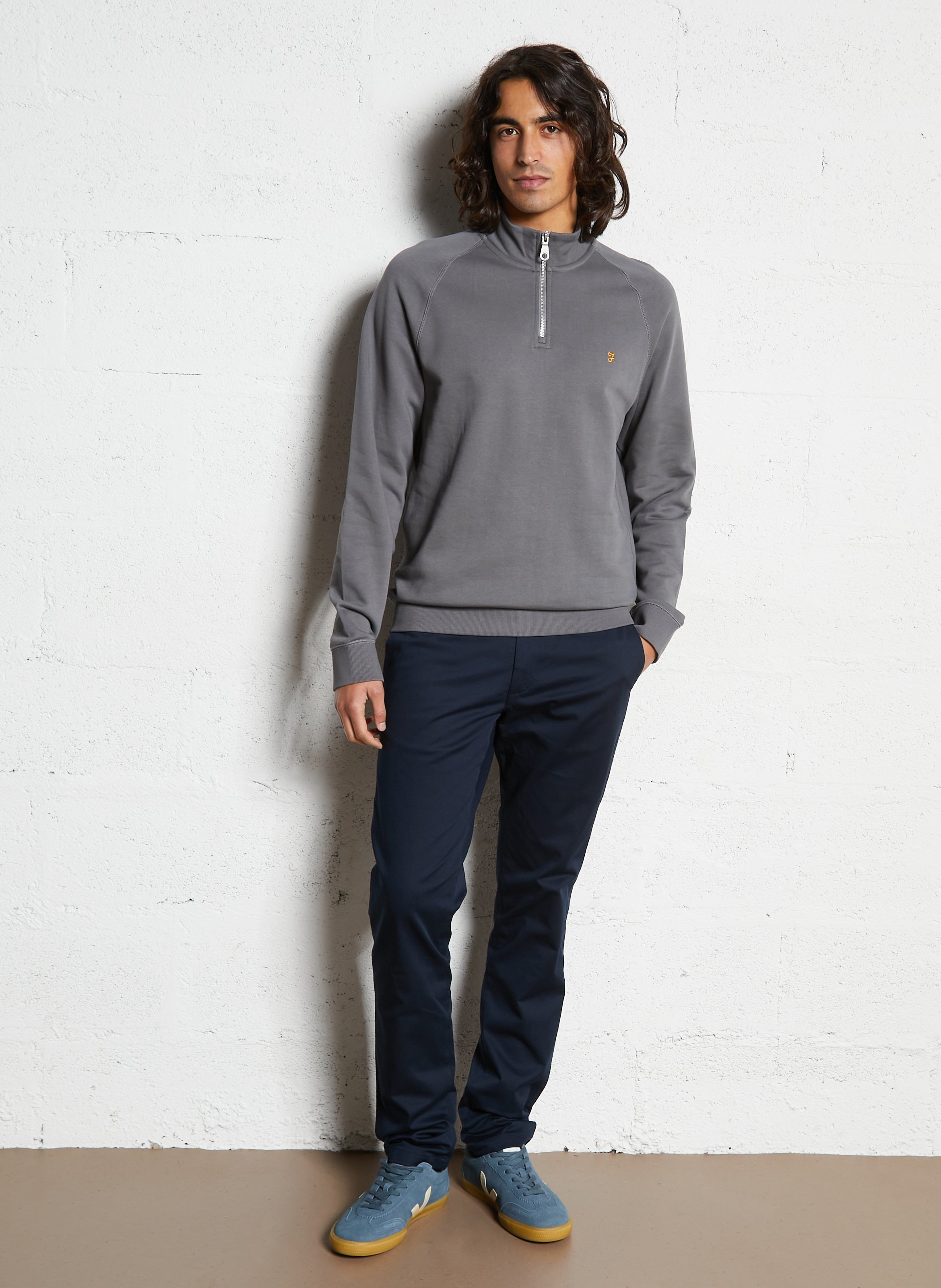 Regular-fit sweater van biologisch katoen met ritskraag FARAH Grijs