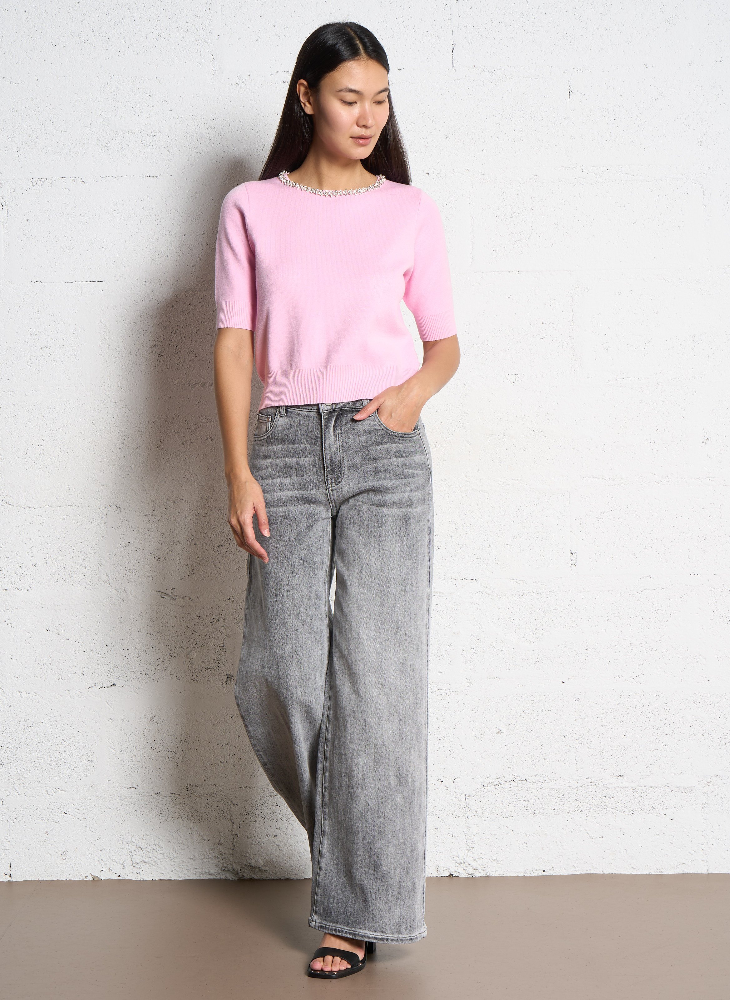 Weite Jeans aus Baumwoll-Mix Schwarz