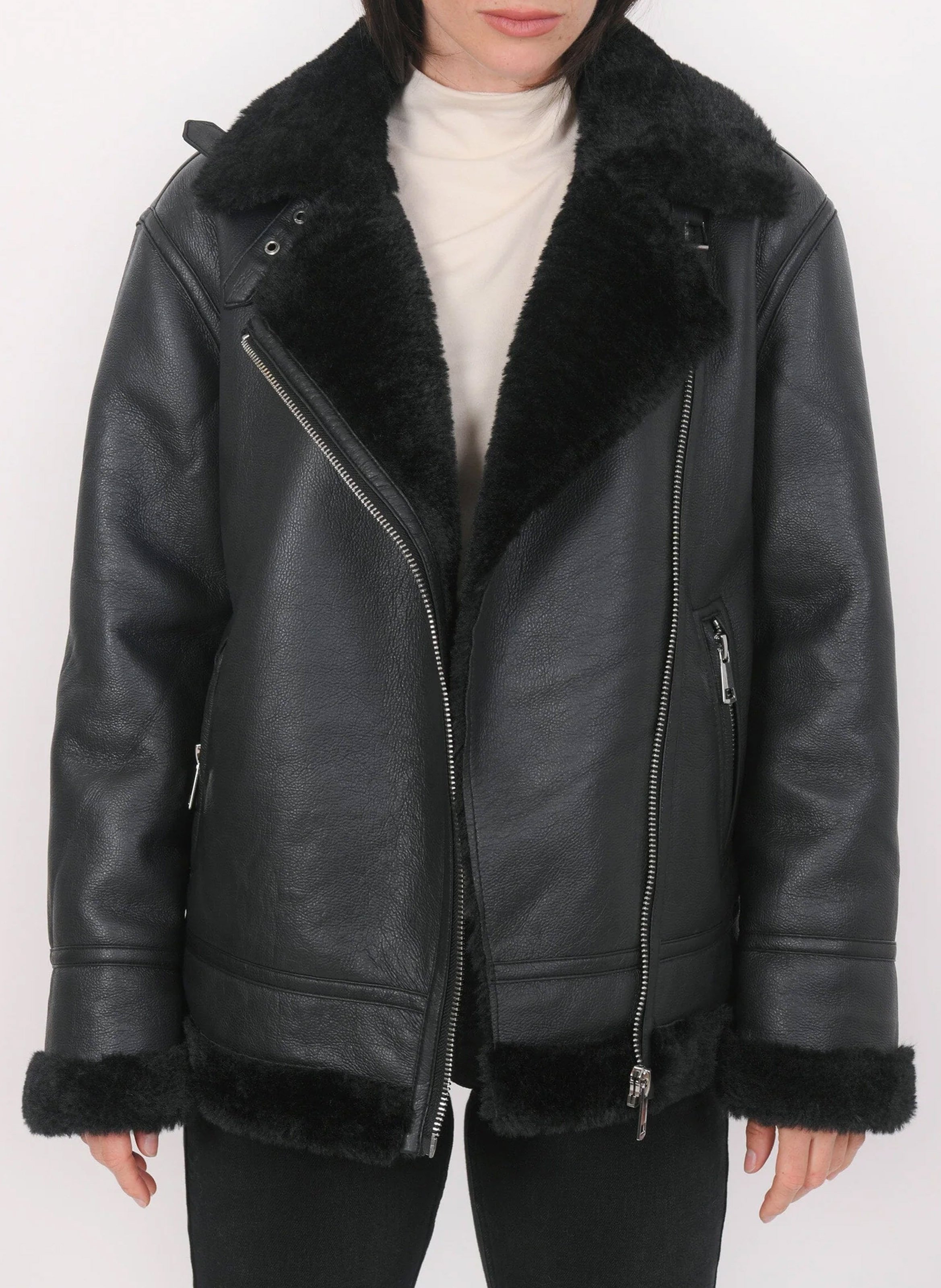Chaqueta de cuello de solapa de efecto cuero KOOKAI Negro