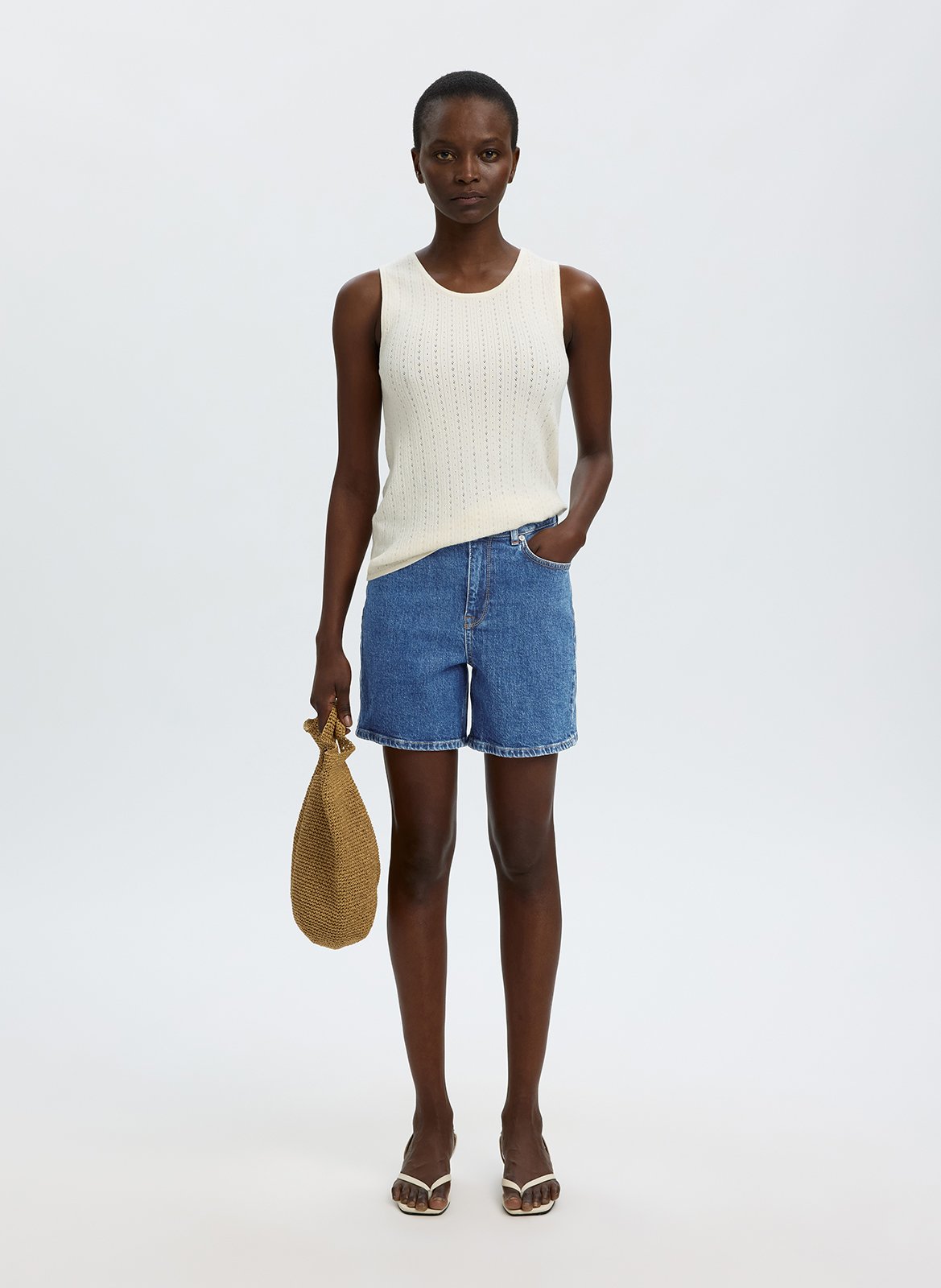 Straight cotton-blend shorts SELECTED Blue