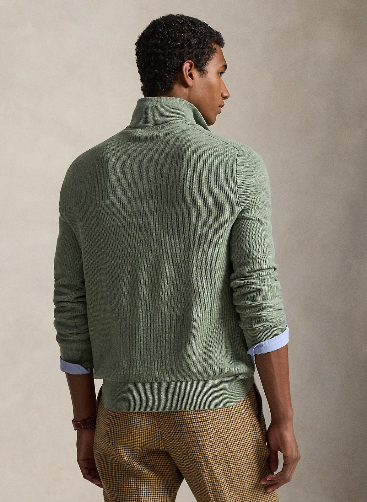 Pull col montant zippé en coton piqué POLO RALPH LAUREN Vert