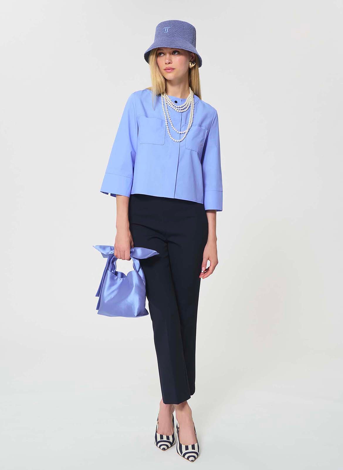 Pantalon évasé 7/8e en toile TARA JARMON Bleu