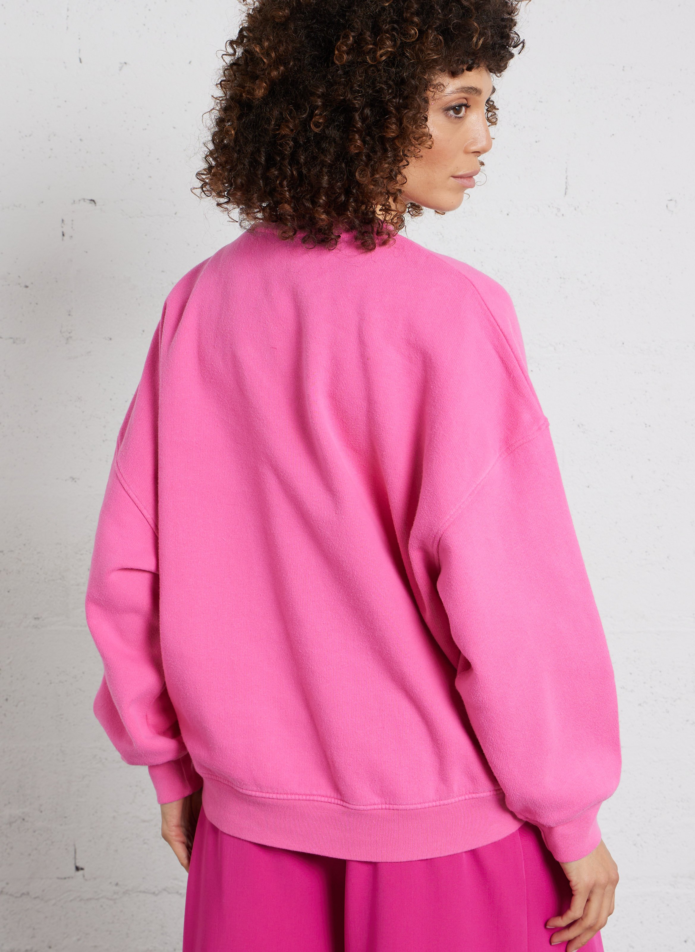 Loose-fit round-neck cotton sweatshirt with screen print AMERICAN VINTAGE Pink