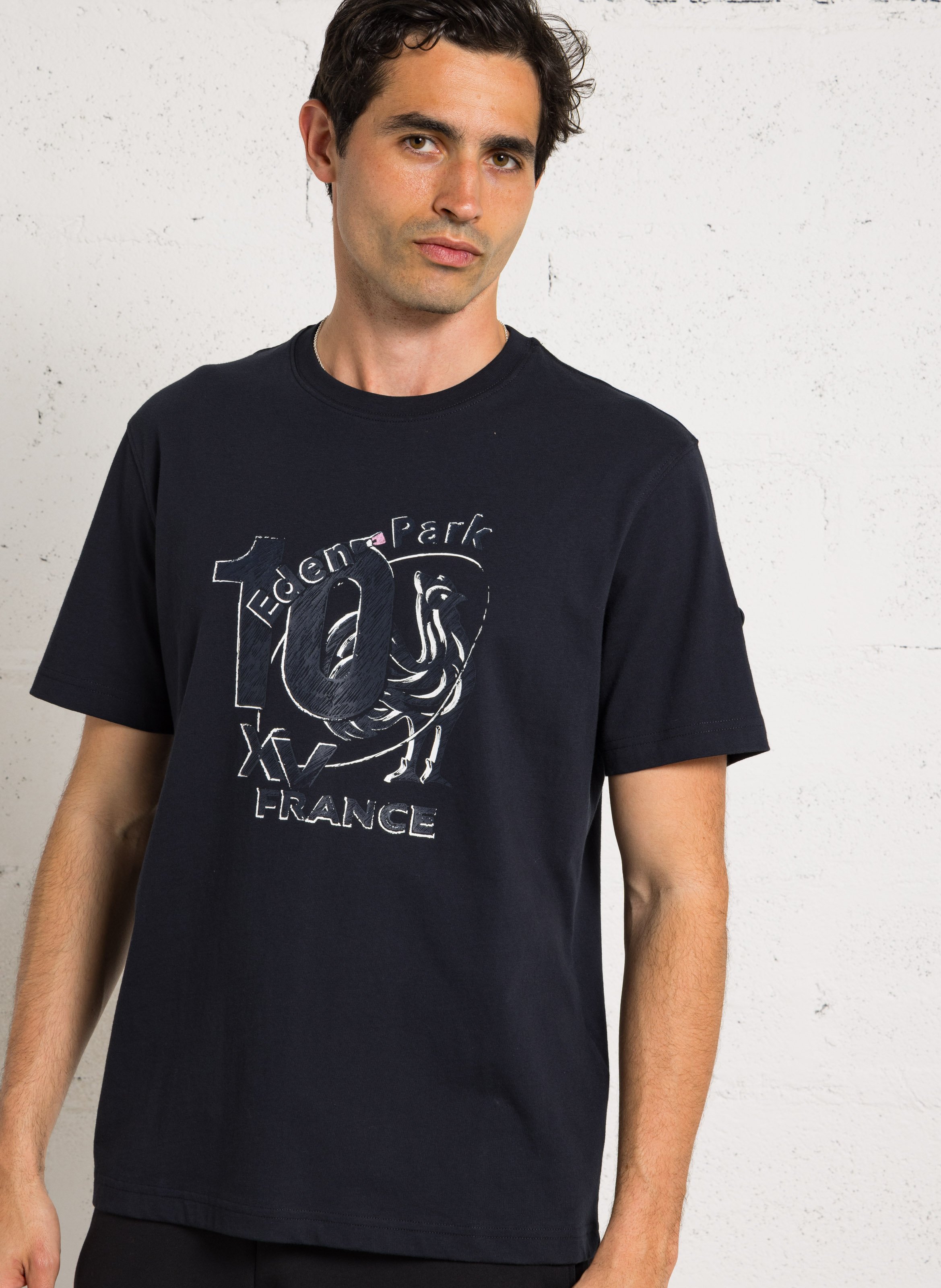 Tee-shirt droit col rond sérigraphié en coton EDEN PARK Bleu