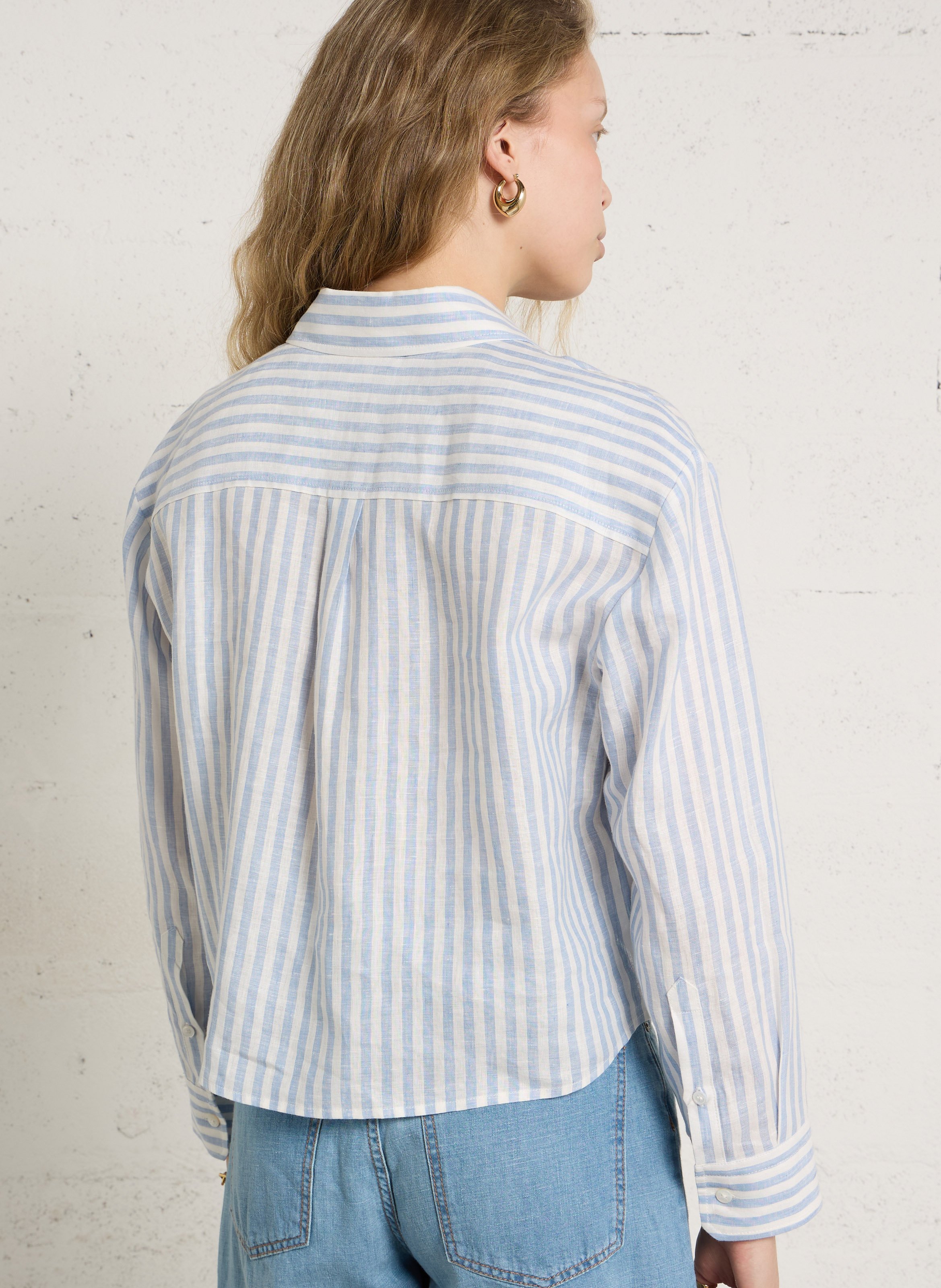 Loose short linen shirt with stripes MAX MARA WEEK END Blue