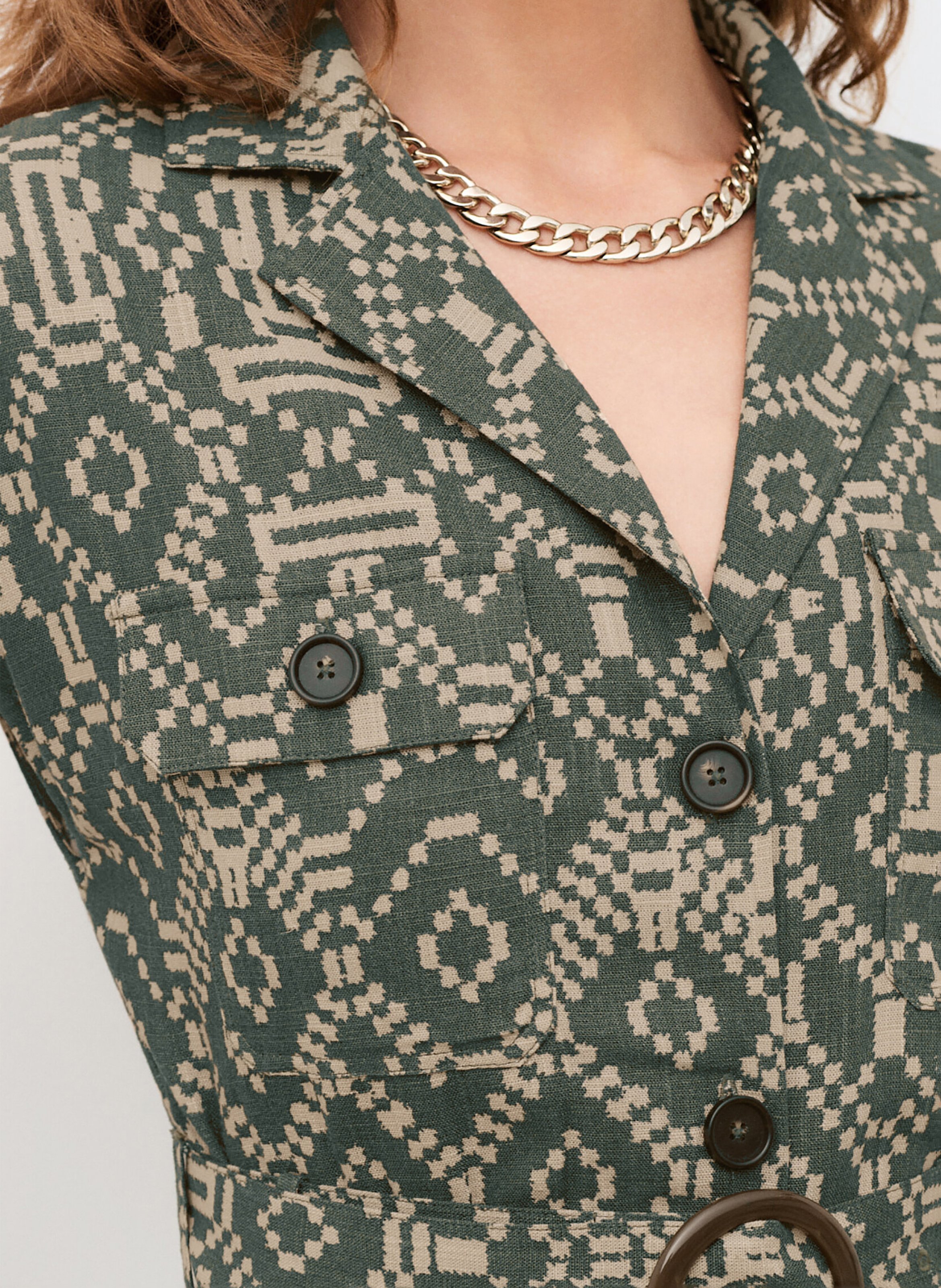 Robe midi col chemisier imprimée CAROLL Vert