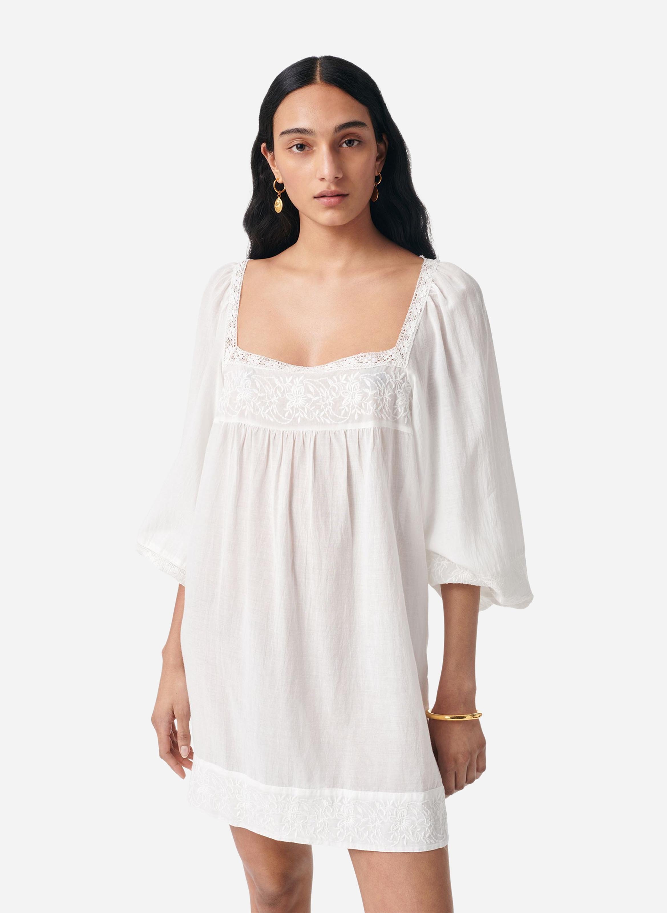 Square-neck cotton-blend short dress VANESSA BRUNO White