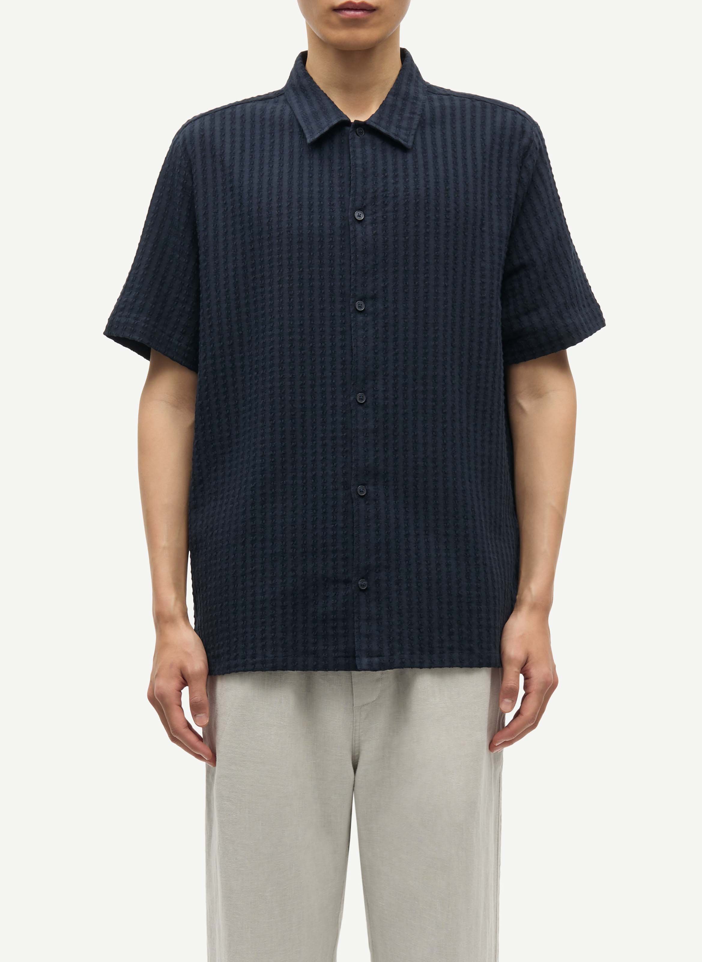 Regular-fit overhemd van biokatoen met textuur SAMSOE SAMSOE Blauw