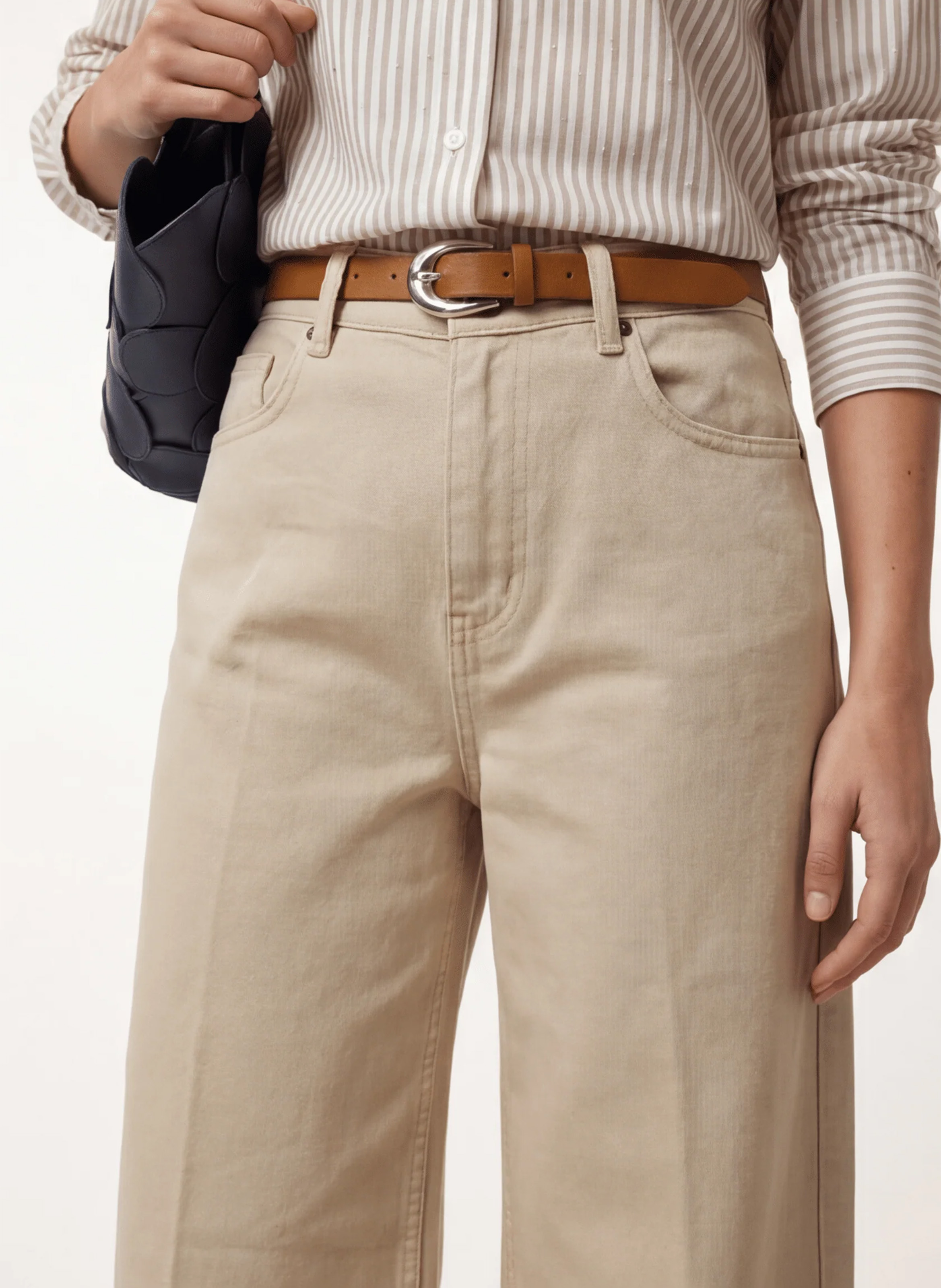 Jean large taille haute en coton mélangé KOOKAI Beige