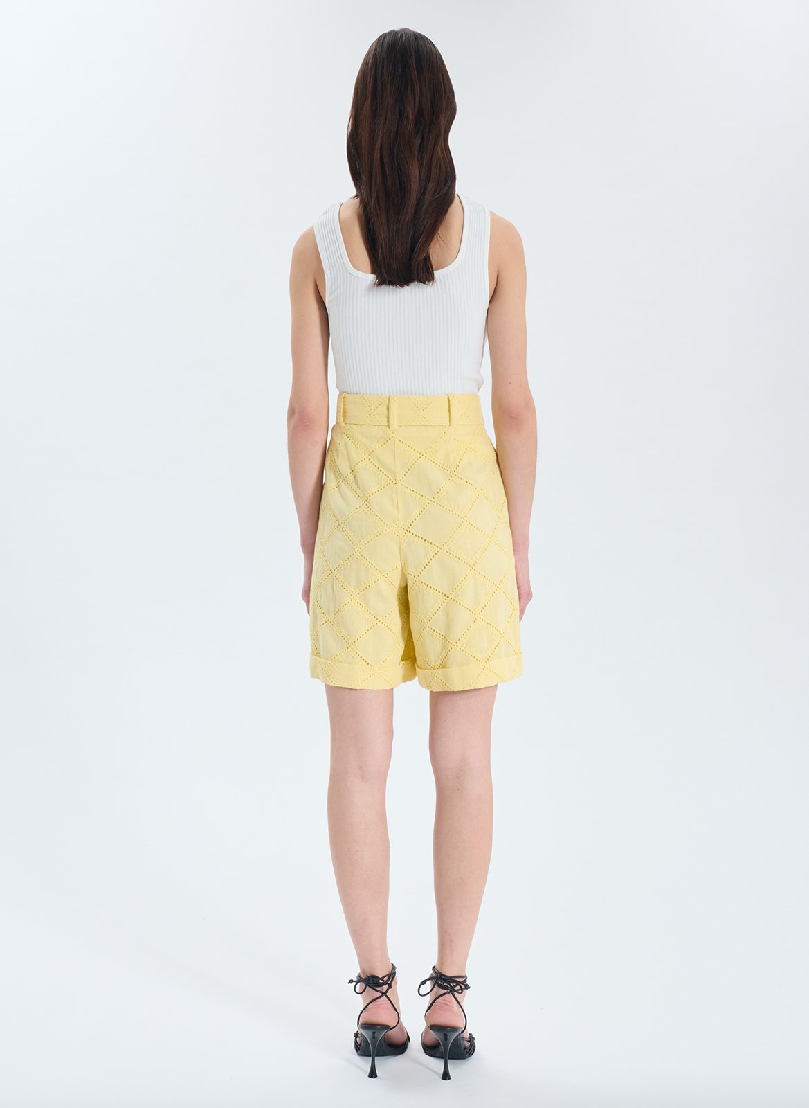 High-waisted straight Bermuda shorts in embroidered cotton ZAPA Yellow