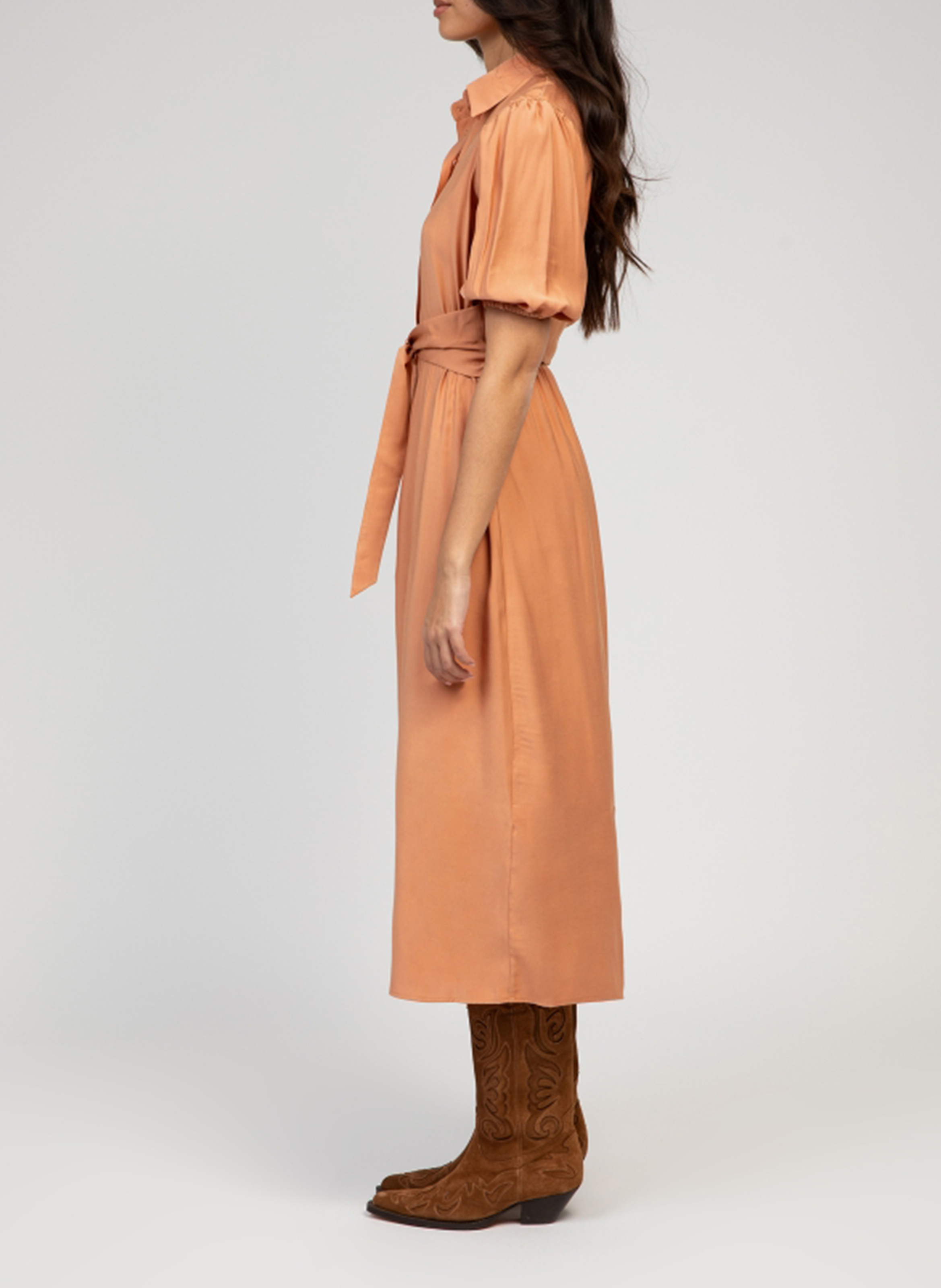 Midi-A-Linie-Kleid mit kurzen Ärmeln AN'GE Orange